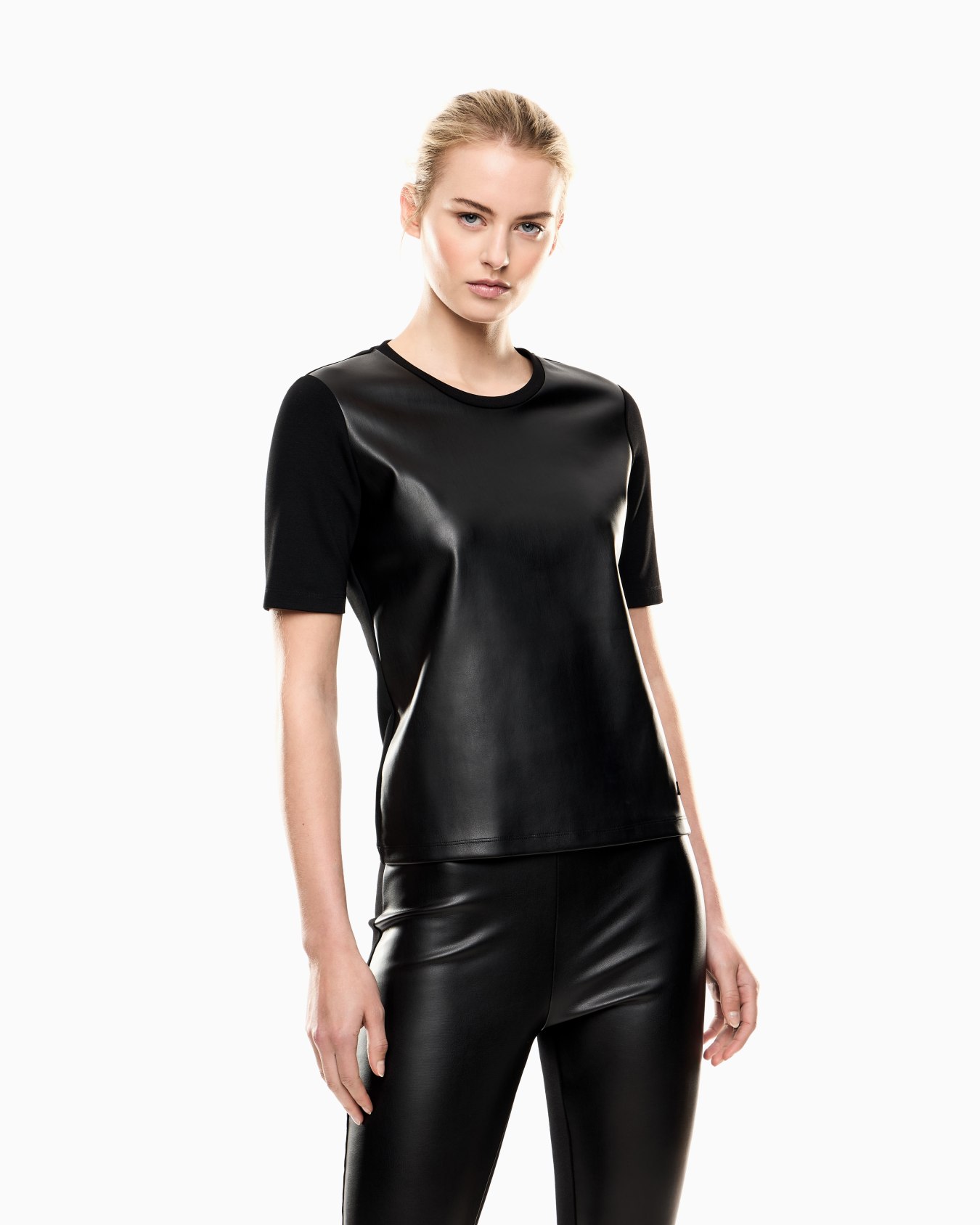 Winter Mix crew-neck T-shirt in a leather-effect fabric Slide 3