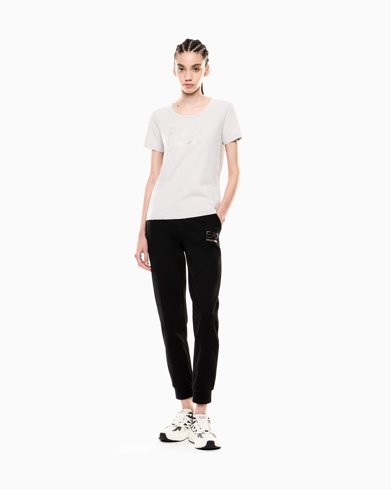 Logo Series stretch-cotton crew-neck T-shirt with rhinestones Slide 1