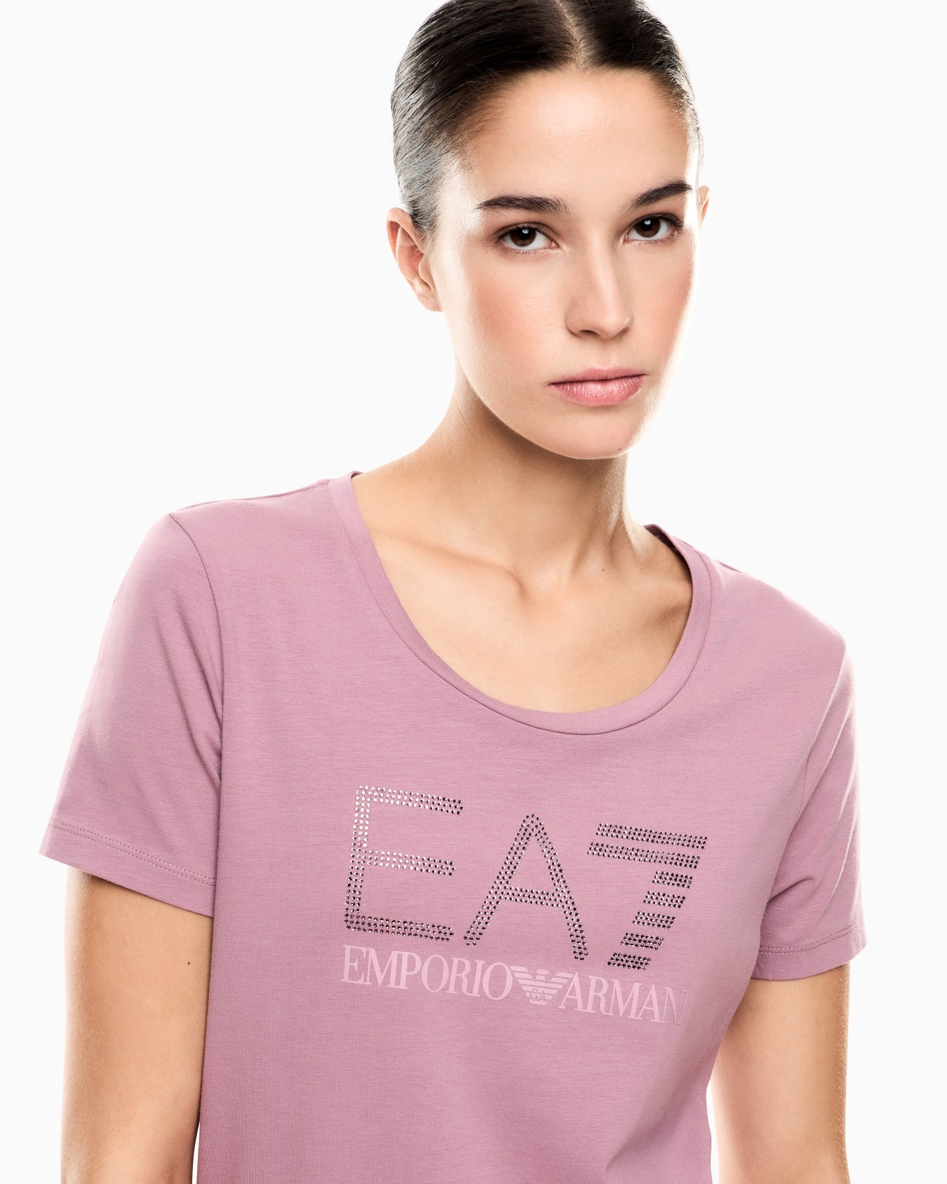 T-shirt ras-du-cou Logo Series en coton stretch avec strass Diapositive 4