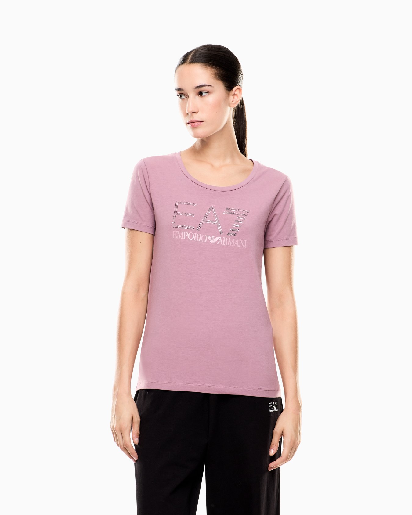 T-shirt ras-du-cou Logo Series en coton stretch avec strass Diapositive 3