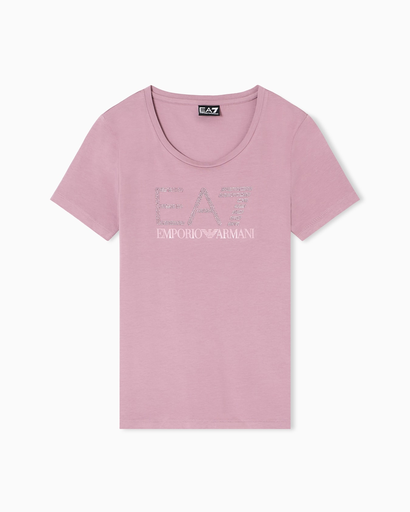 Camiseta de cuello redondo de algodón elástico con strass Logo Series Diapositiva 0