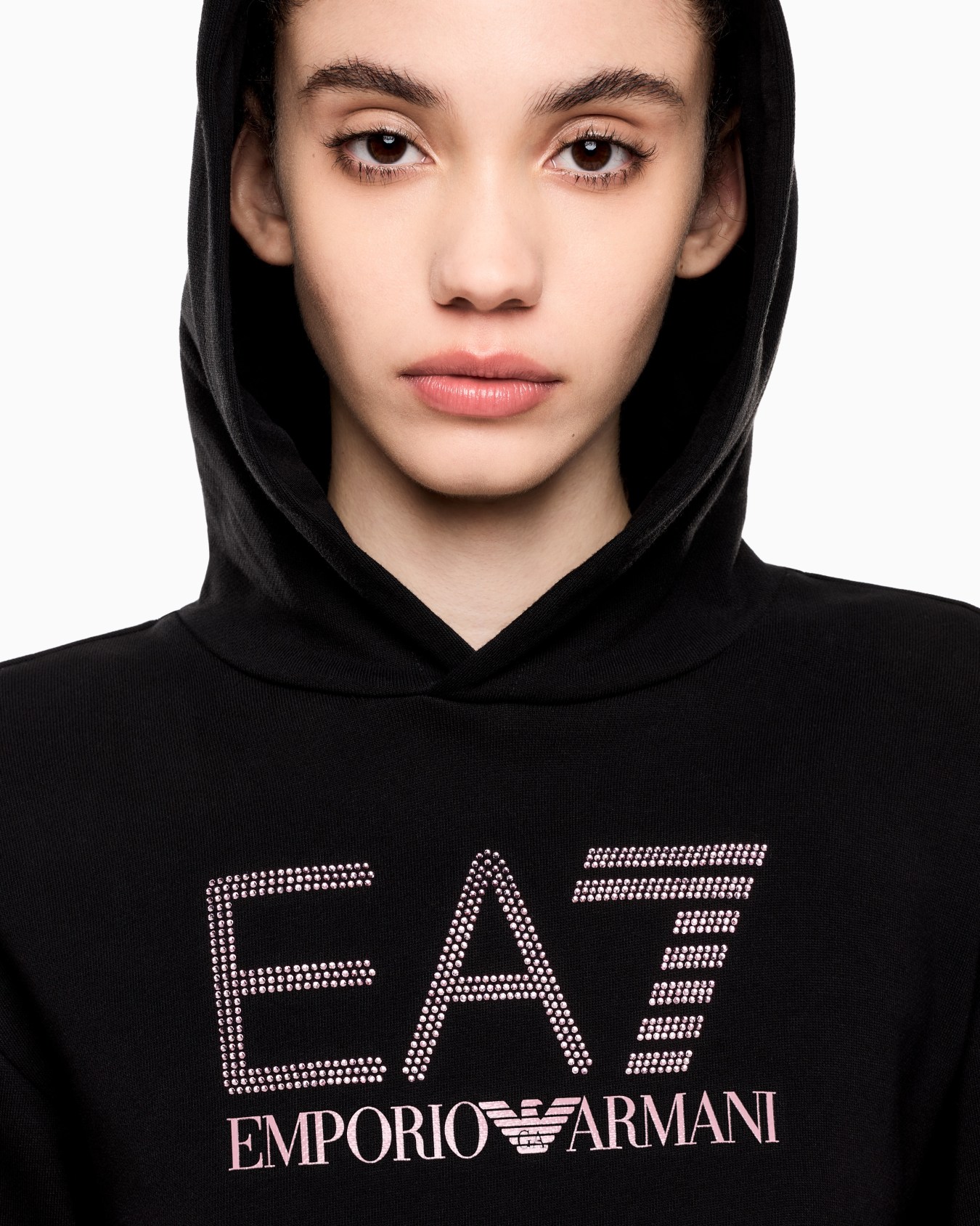 Logo Series organic cotton-blend hooded sweatshirt with rhinestones Slide 4