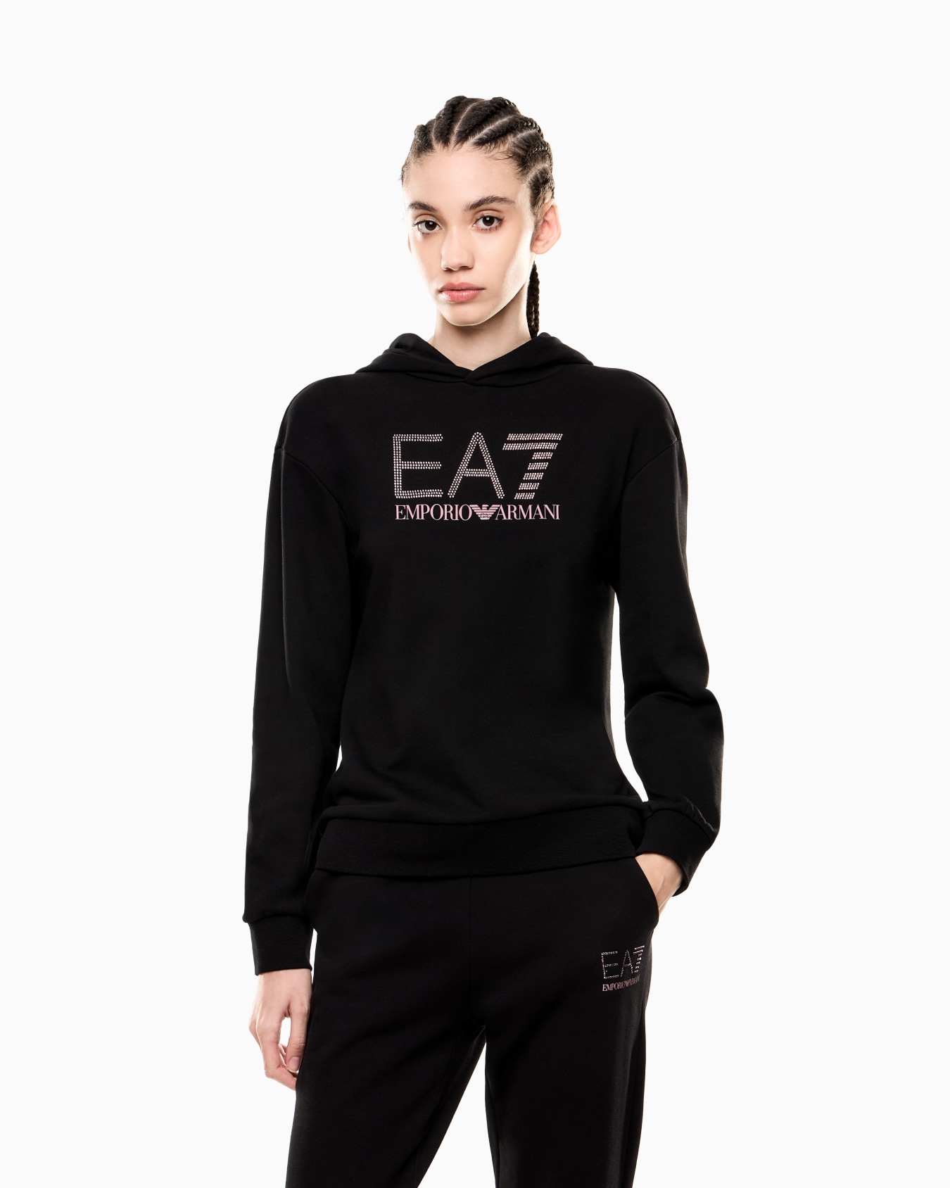 Logo Series organic cotton-blend hooded sweatshirt with rhinestones Slide 3