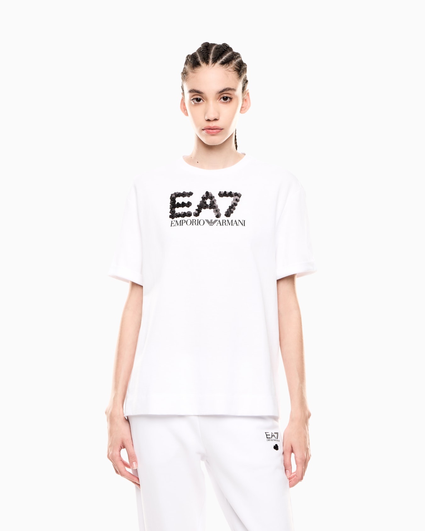 Camiseta Logo Series de cuello redondo de punto de algodón con lentejuelas Diapositiva 3