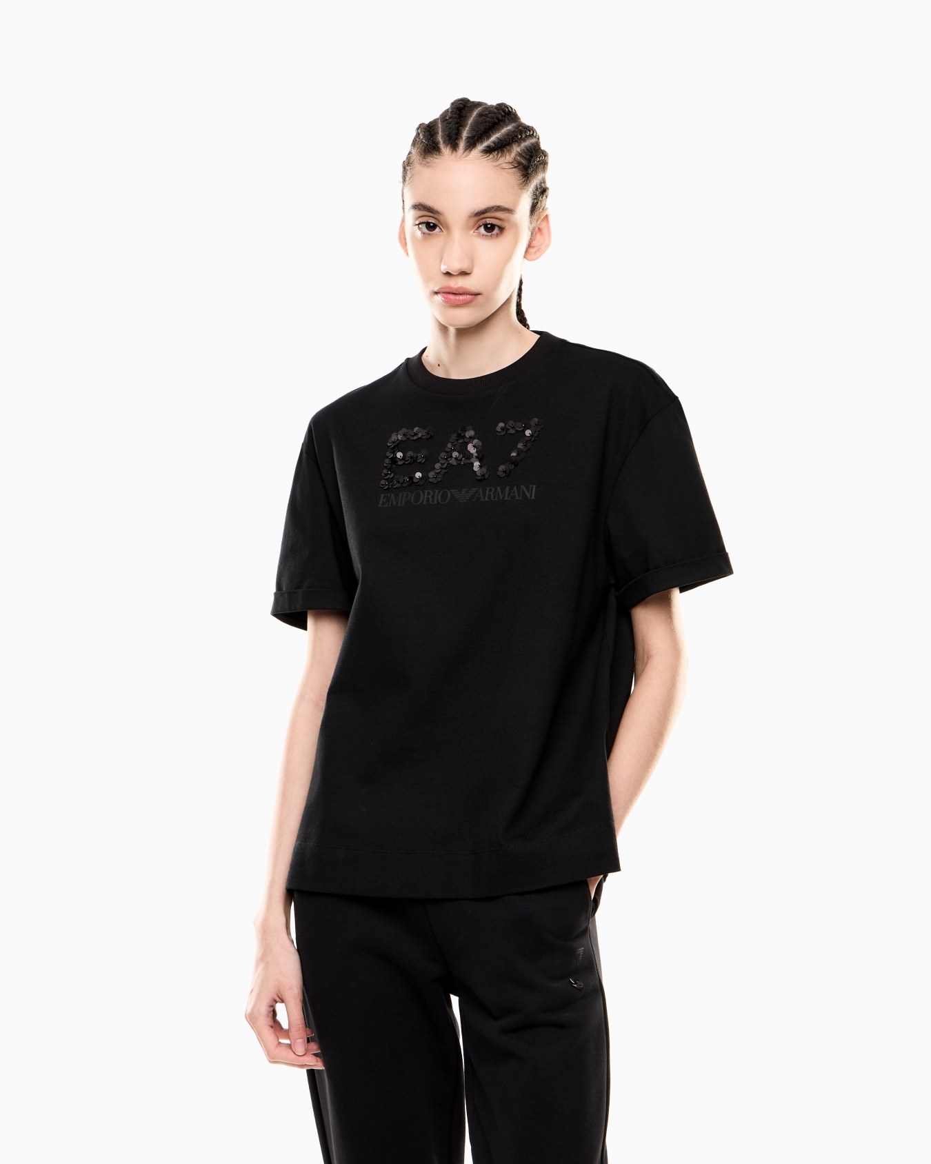 Camiseta Logo Series de cuello redondo de punto de algodón con lentejuelas Diapositiva 3