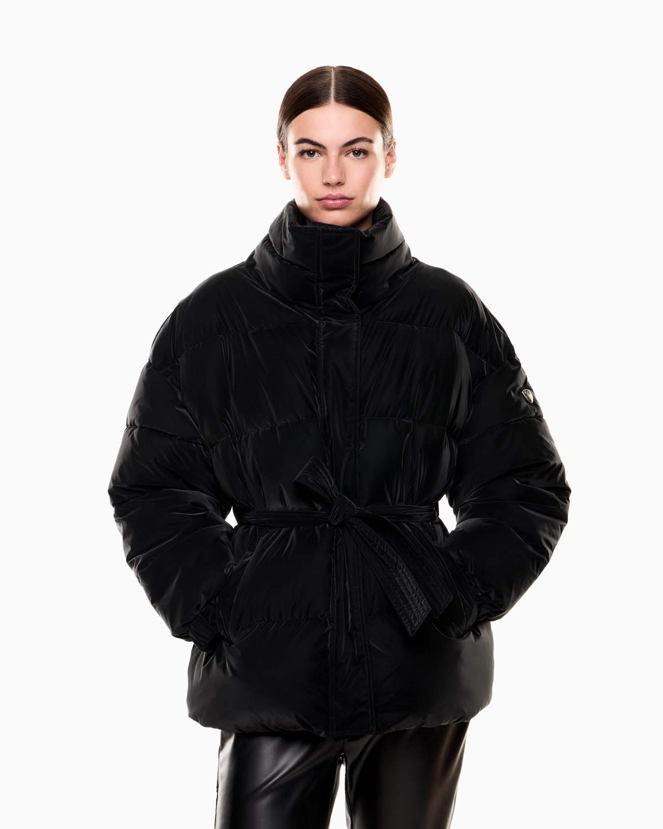 Nylon padded jacket with belt Slide 3