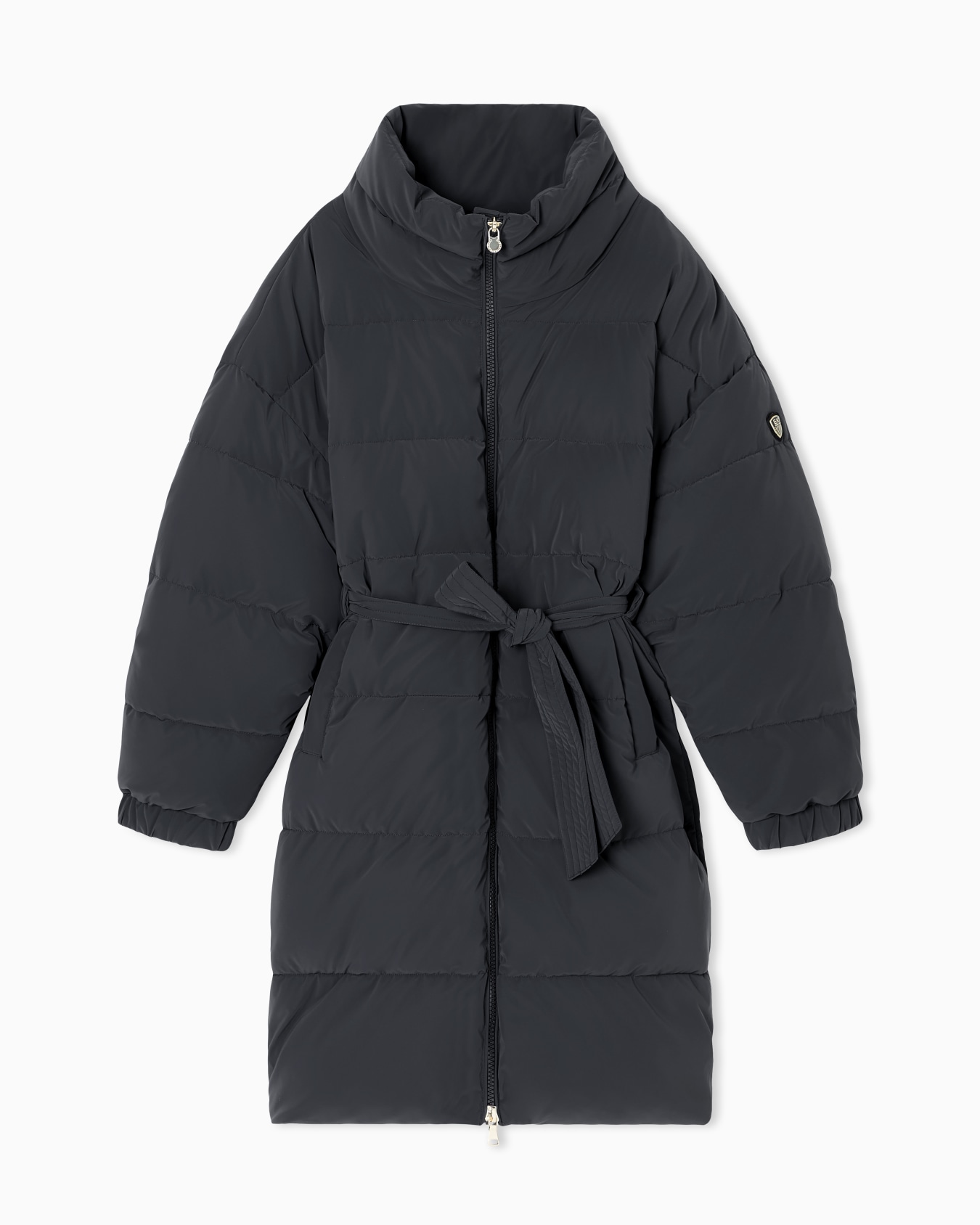 Veste longue matelassée en nylon avec ceinture Diapositive 0