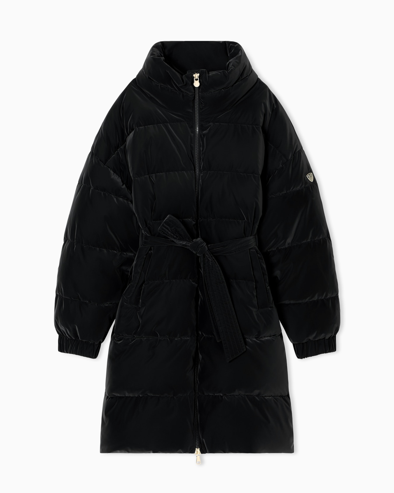 Veste longue matelassée en nylon avec ceinture Diapositive 0