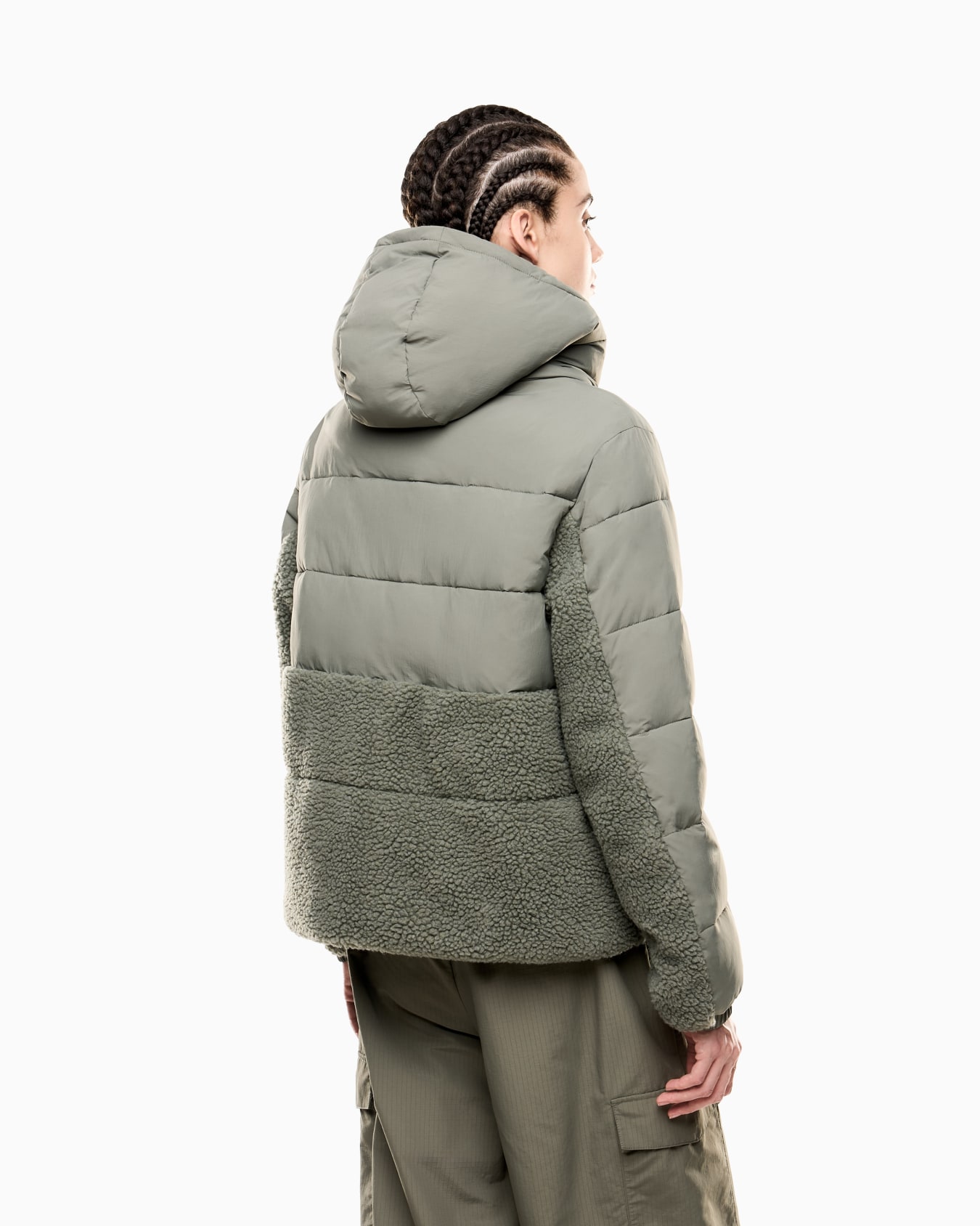 Nylon padded jacket with teddy-effect fabric details Slide 2