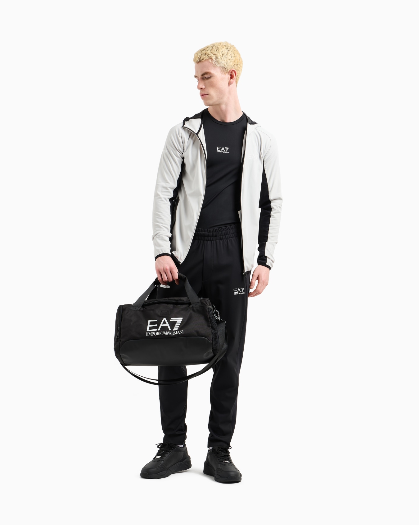 Small technical-fabric duffel bag with oversized logo Slide 5