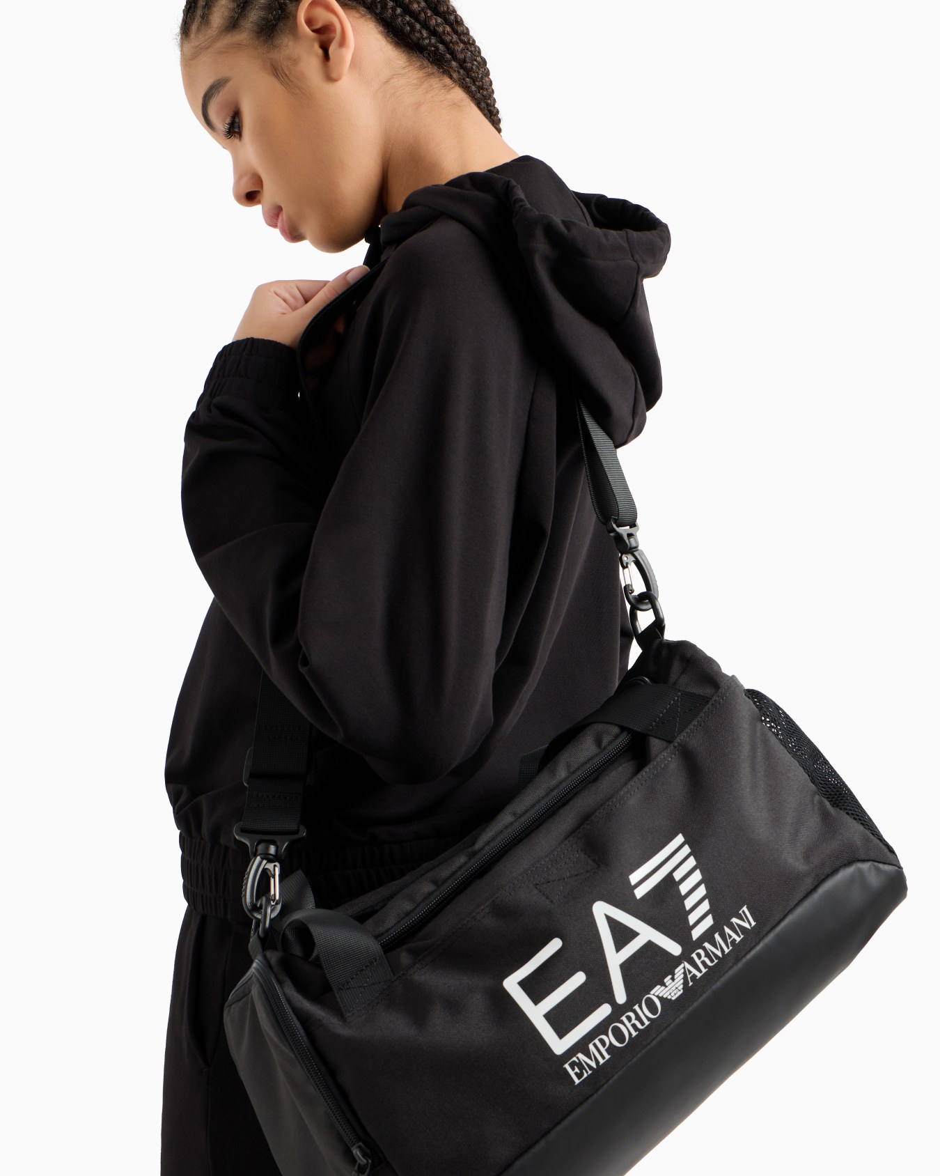 Small technical-fabric duffel bag with oversized logo Slide 8