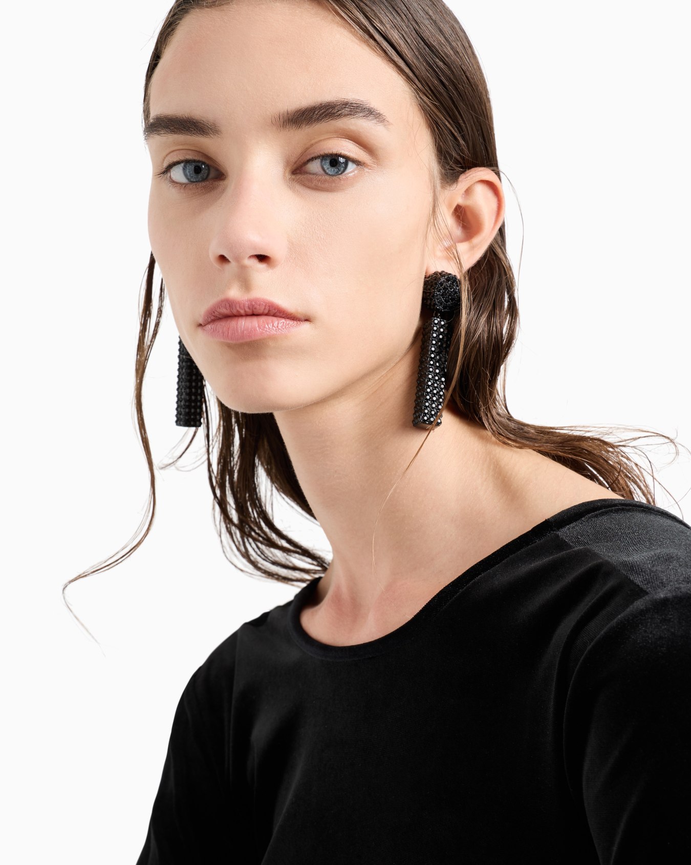Oversized pendant earrings with rhinestones Slide 2
