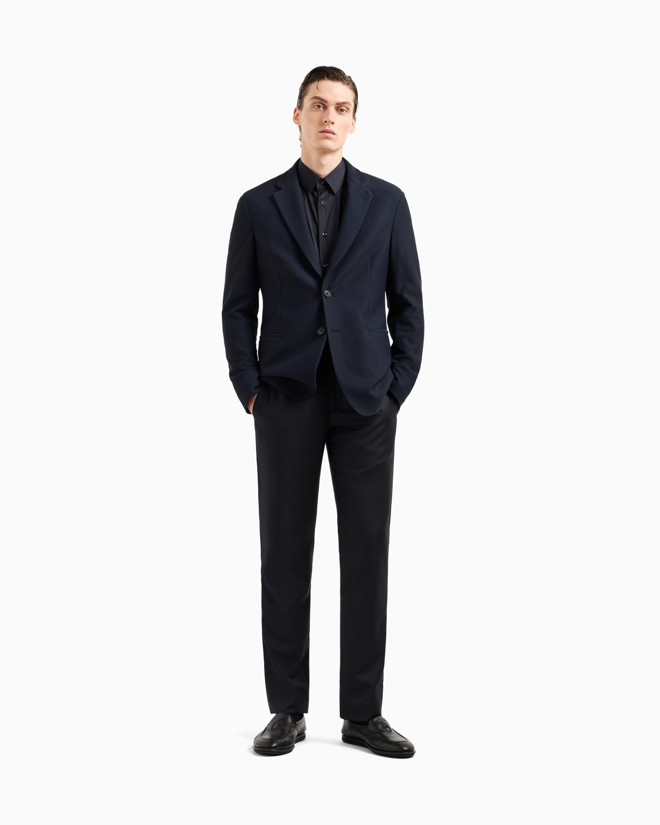 Camicia in tessuto stretch con collo classico con stecche Slide 1