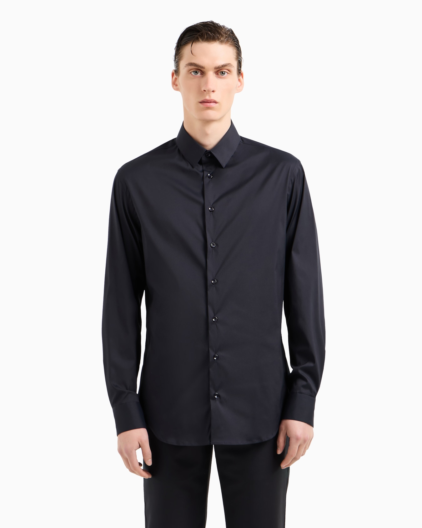Camicia in tessuto stretch con collo classico con stecche Slide 3