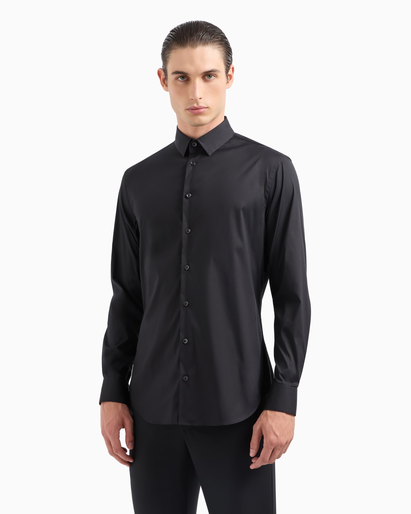 Stretch fabric shirt with collar stays Slide 3