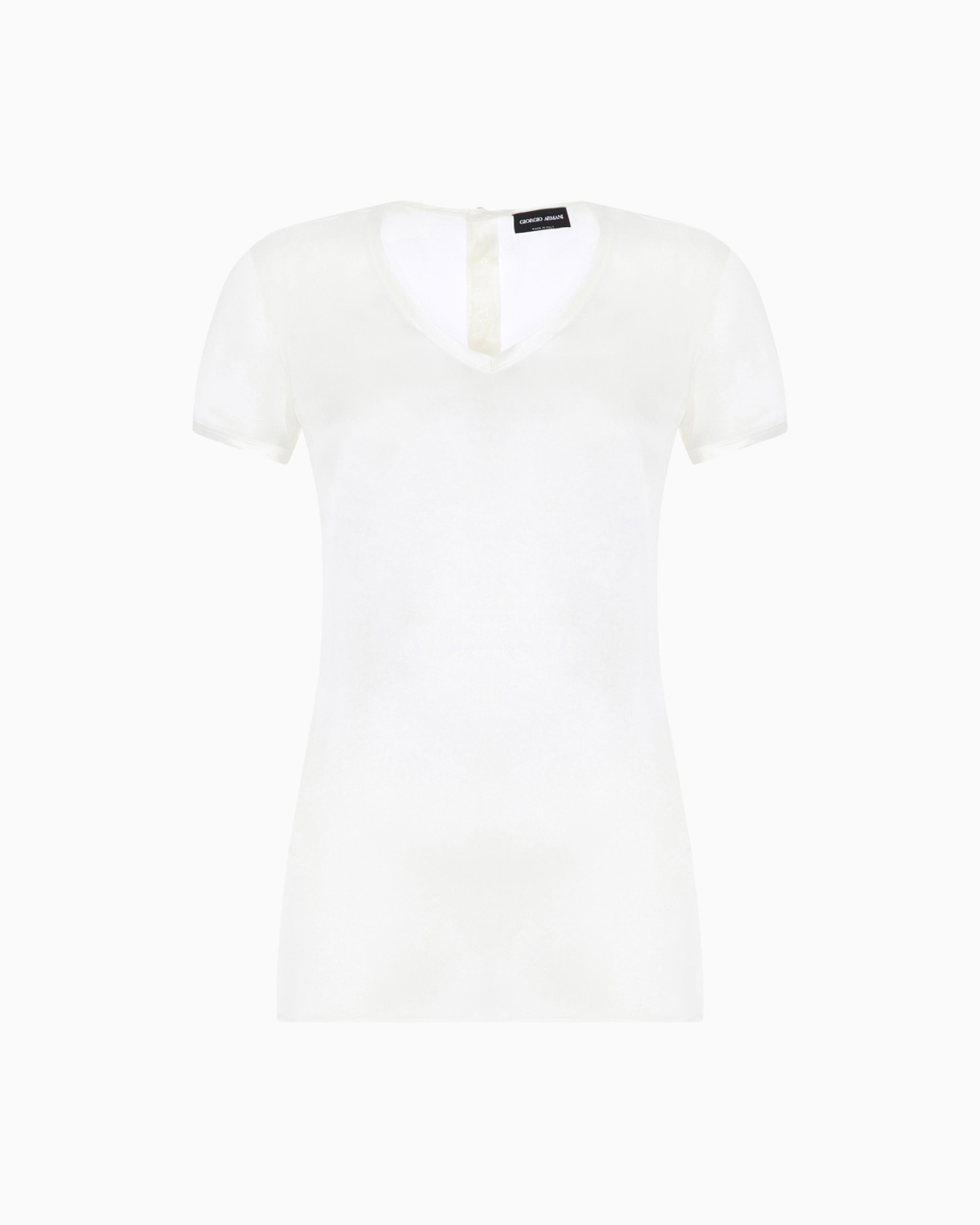 Blusa de charmés de seda con cuello de pico Diapositiva 0
