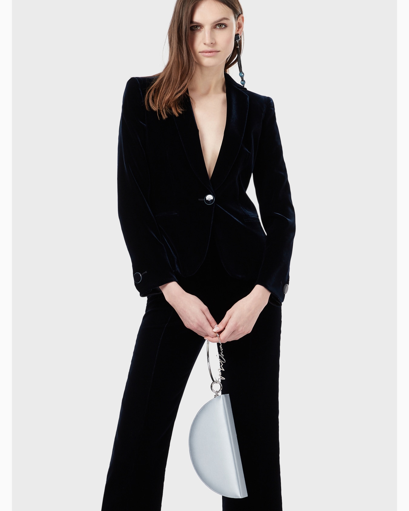 Single-breasted velvet jacket with jewel button detail Slide 4