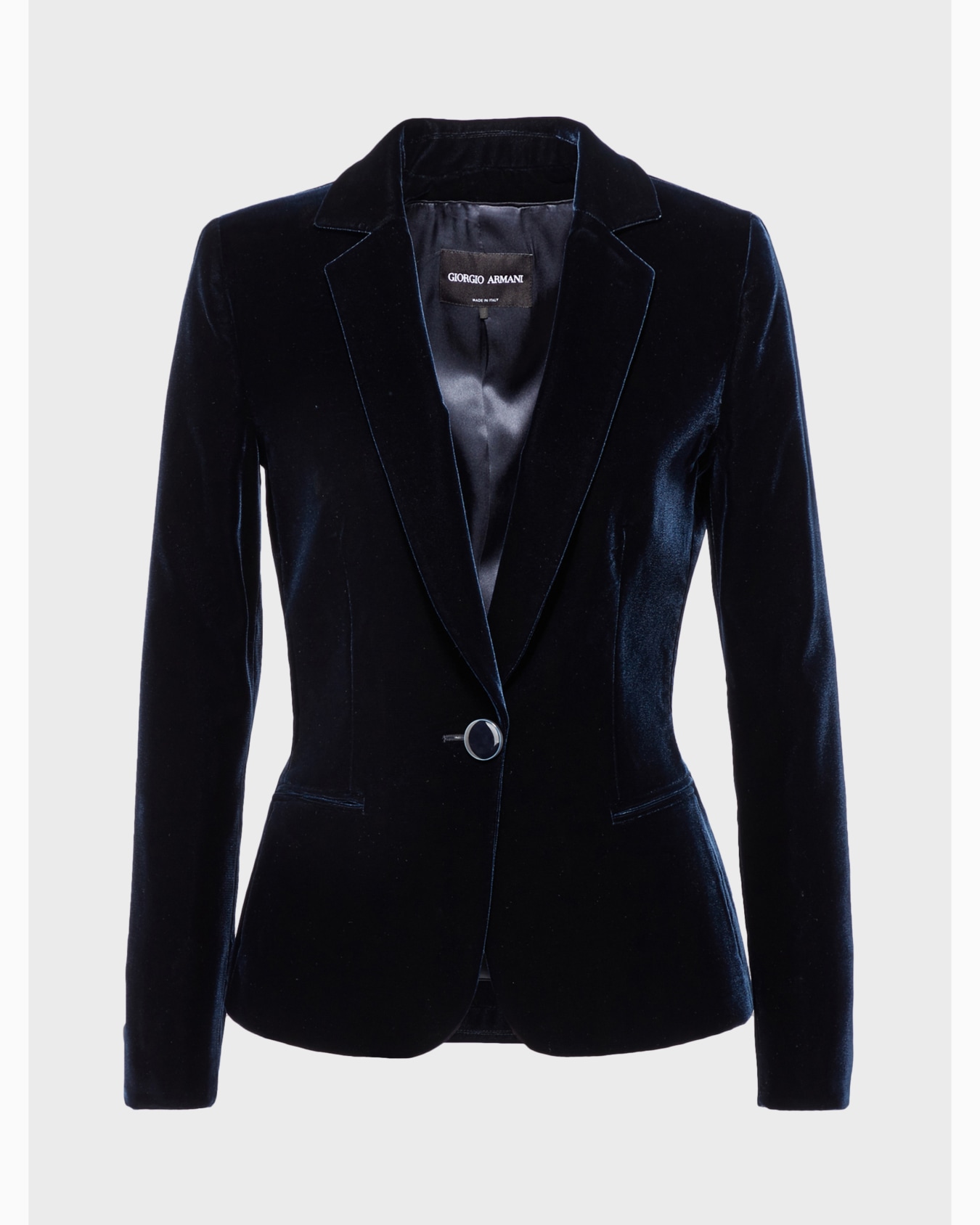 Single-breasted velvet jacket with jewel button detail Slide 1