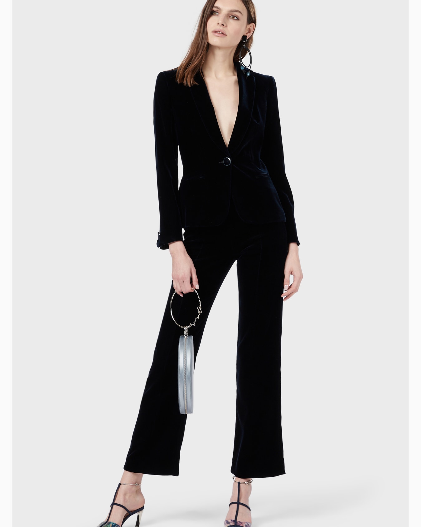 Single-breasted velvet jacket with jewel button detail Slide 3
