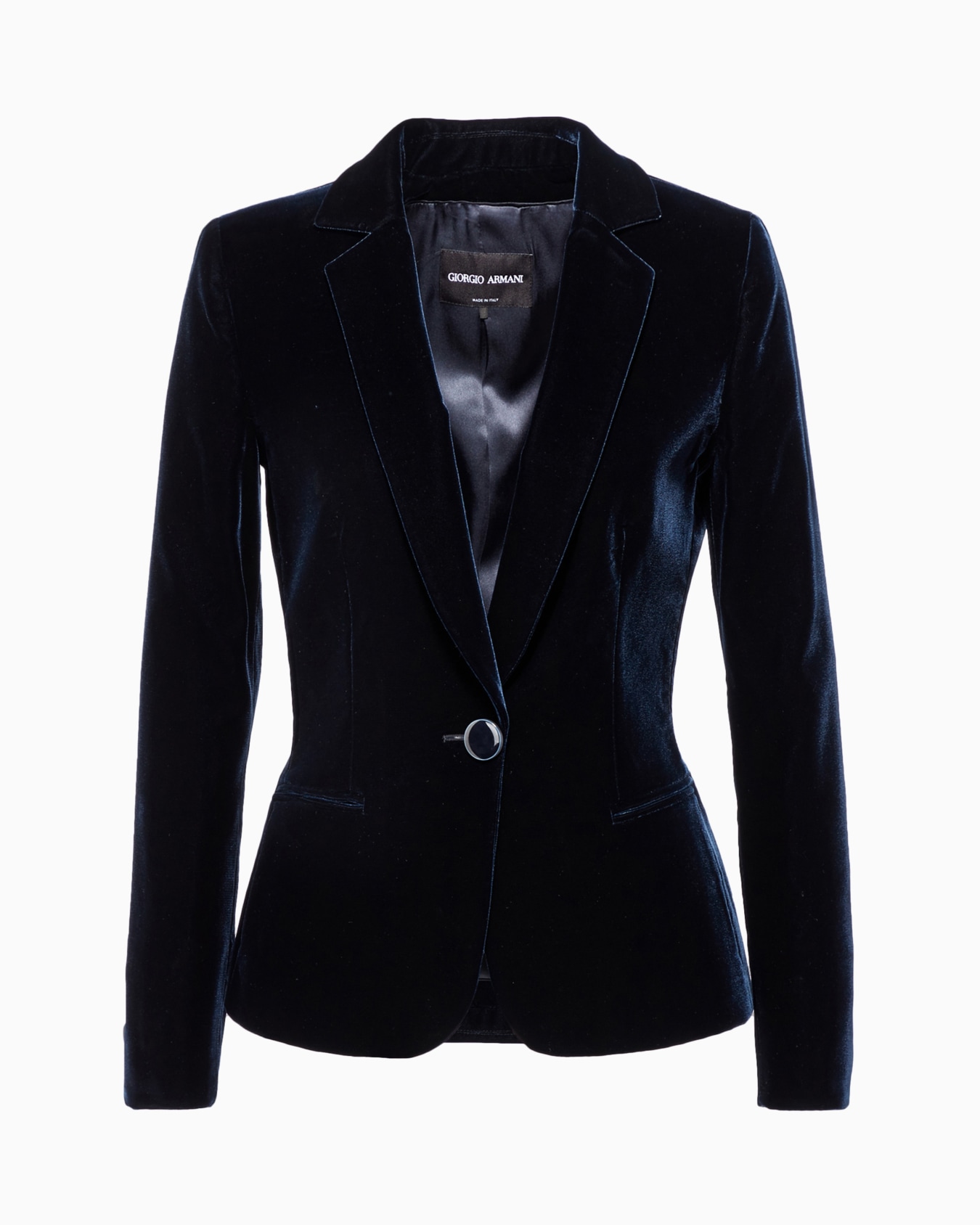 Single-breasted velvet jacket with jewel button detail Slide 0