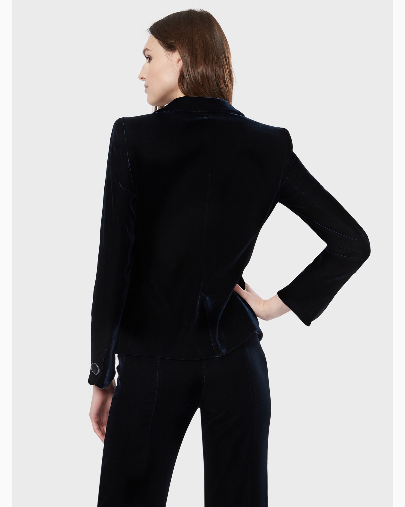 Single-breasted velvet jacket with jewel button detail Slide 2