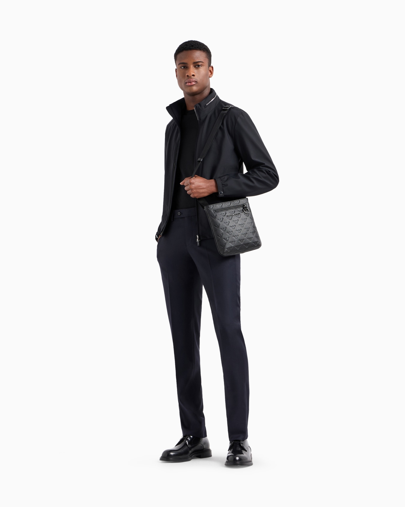 Full-zip nylon blouson with stowaway hood Slide 1