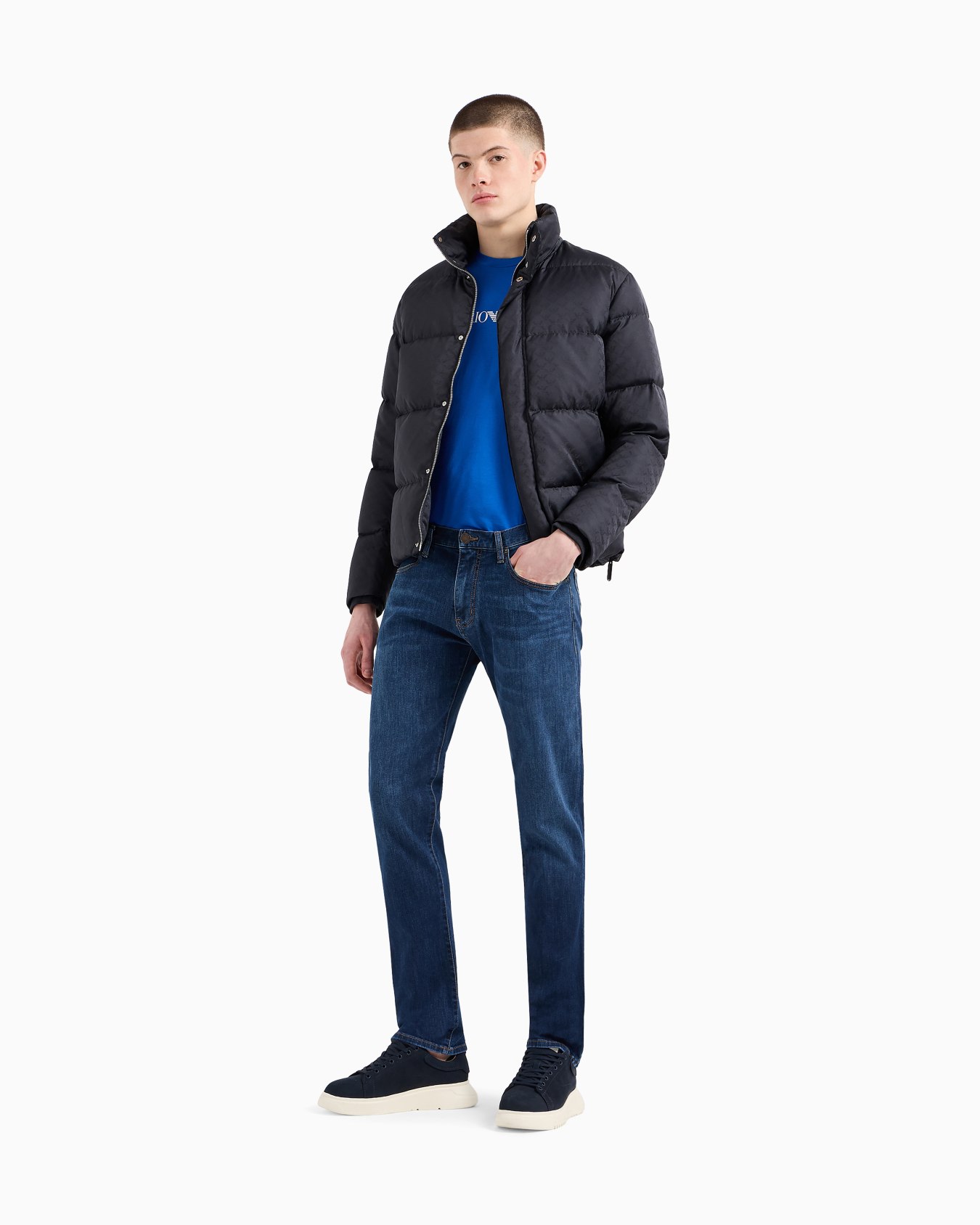 Quilted puffer jacket with all-over jacquard eagle Slide 1