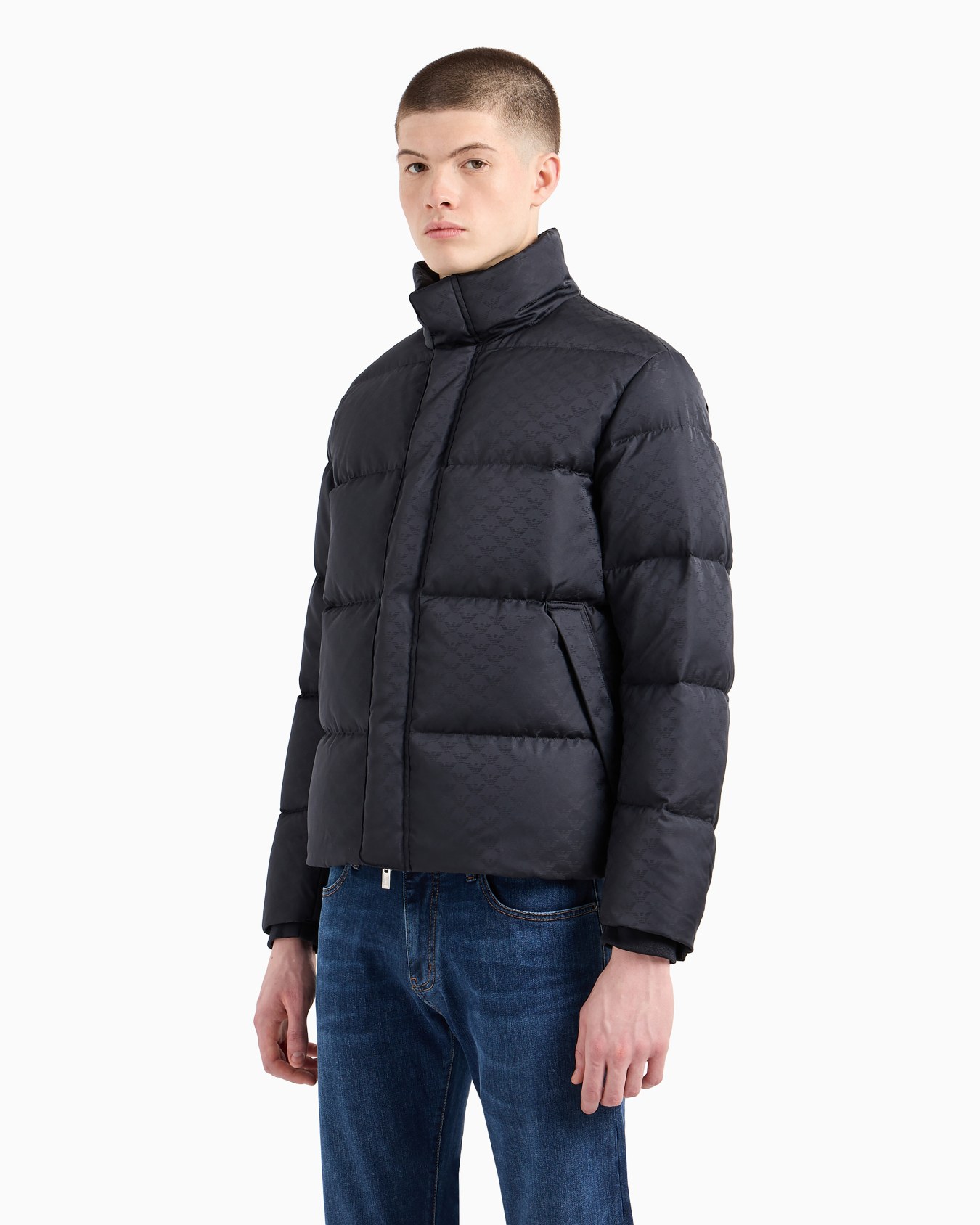 Quilted puffer jacket with all-over jacquard eagle Slide 3