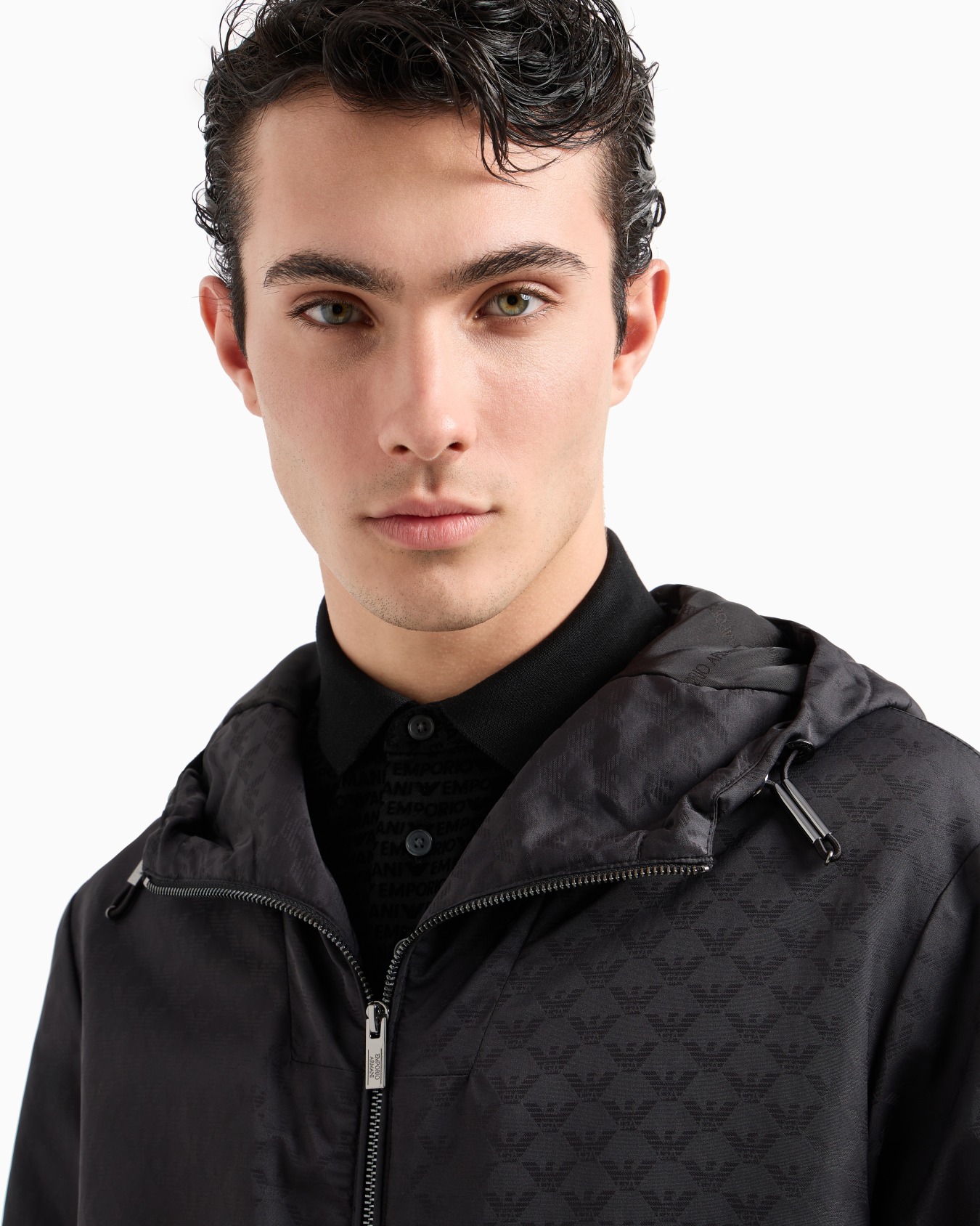 Veste zippée à capuche en nylon jacquard avec aigle all over Diapositive 4