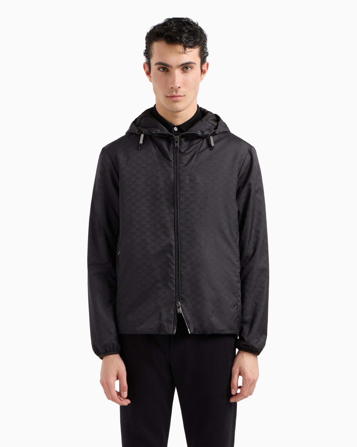 Veste zippée à capuche en nylon jacquard avec aigle all over Diapositive 3