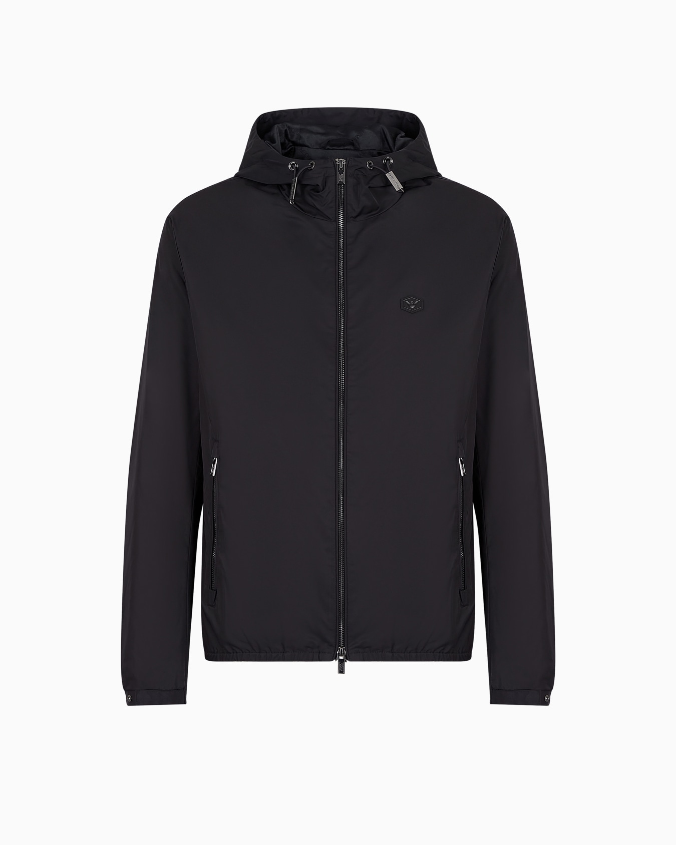 Blouson en nylon déperlant avec capuche et écusson logo Diapositive 0
