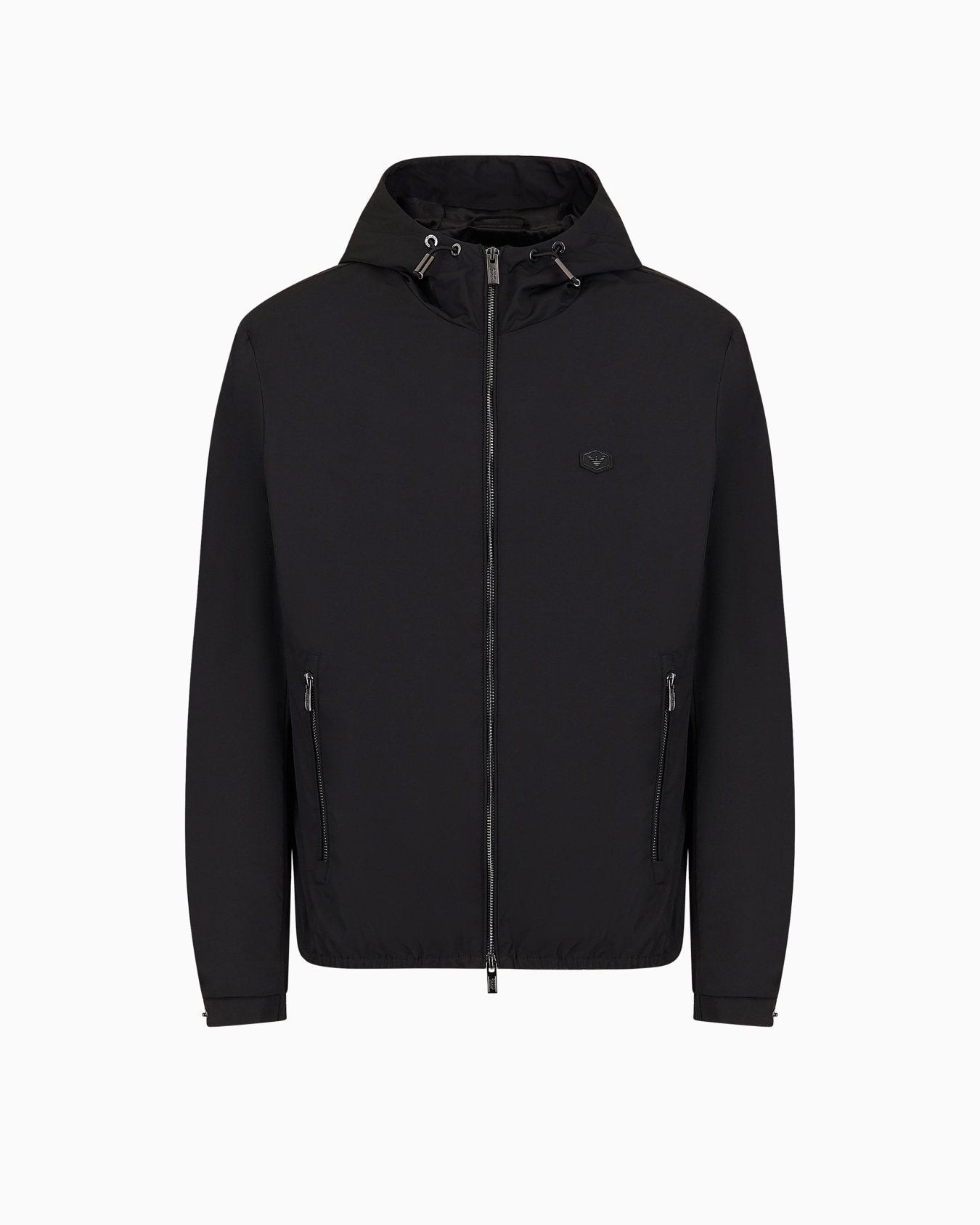 Hooded, water-repellent nylon blouson with logo patch Slide 0