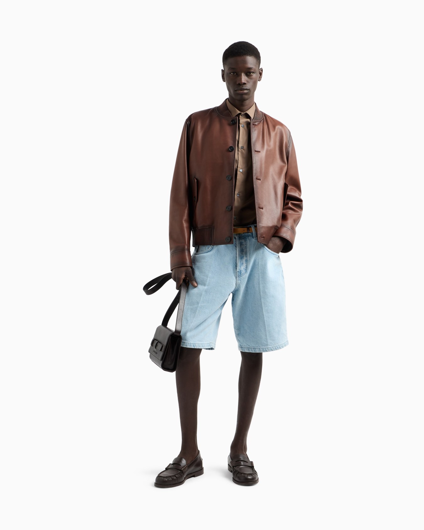 Short-sleeved, stretch nylon-blend shirt Slide 1
