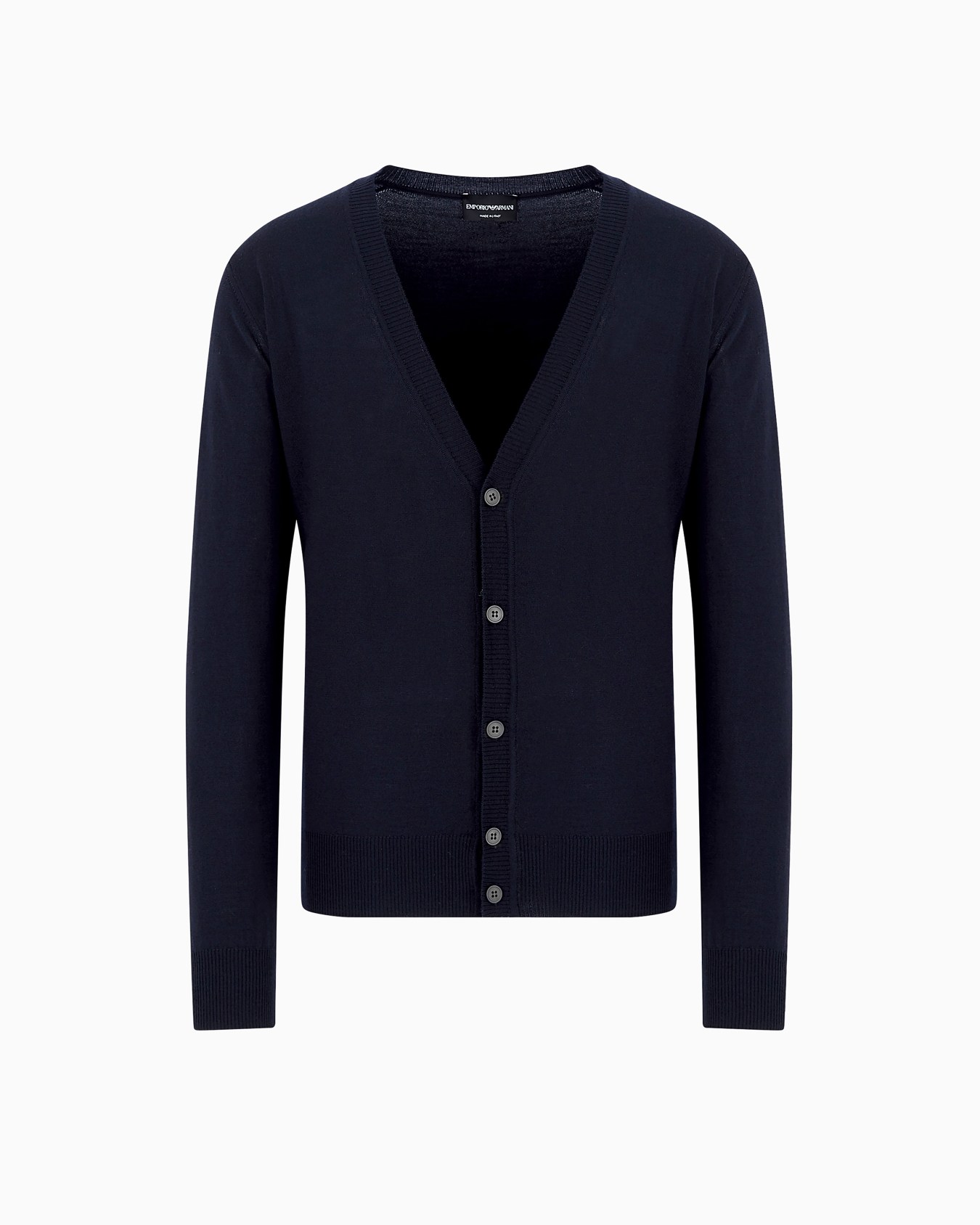 Plain-knit, virgin-wool V-neck cardigan Slide 0