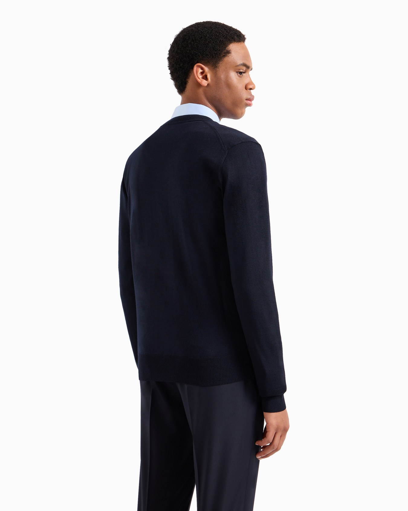 Plain-knit, virgin-wool V-neck cardigan Slide 2