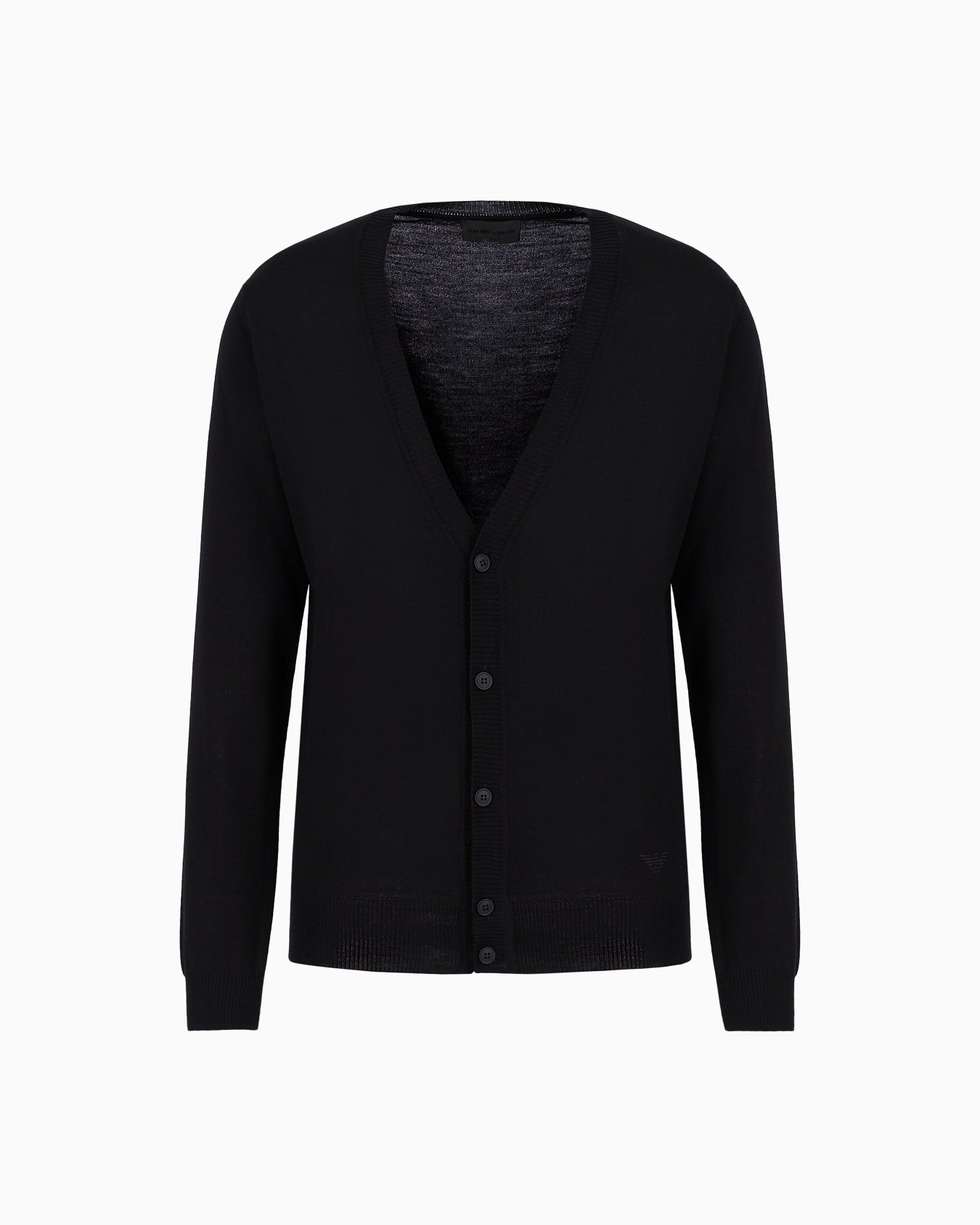 Plain-knit, virgin-wool V-neck cardigan Slide 0