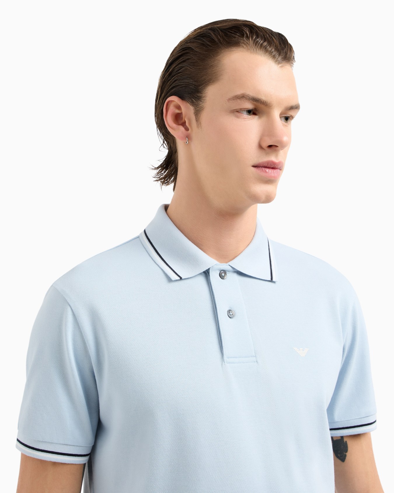 Slim-fit stretch piqué polo shirt with micro eagle Slide 4