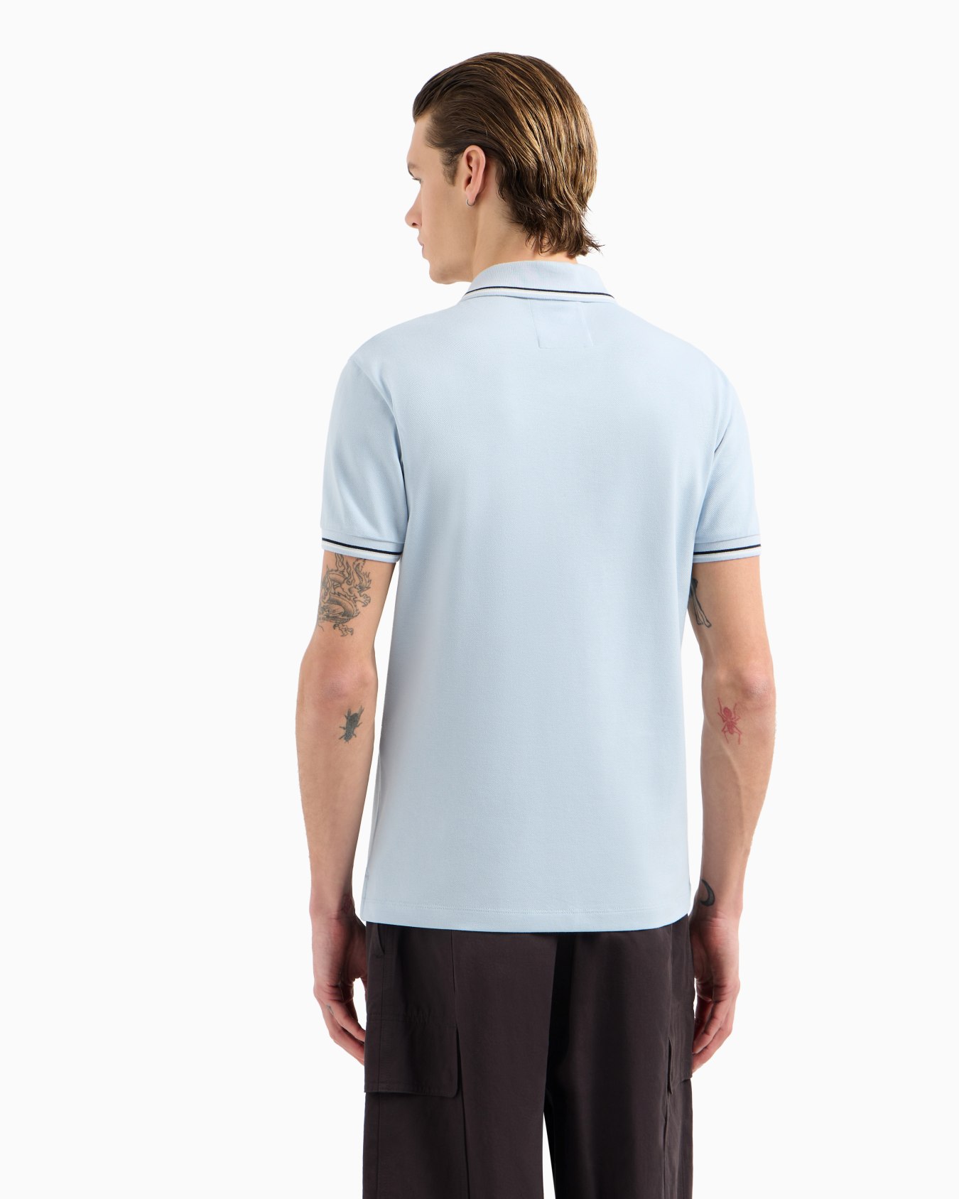 Slim-fit stretch piqué polo shirt with micro eagle Slide 2