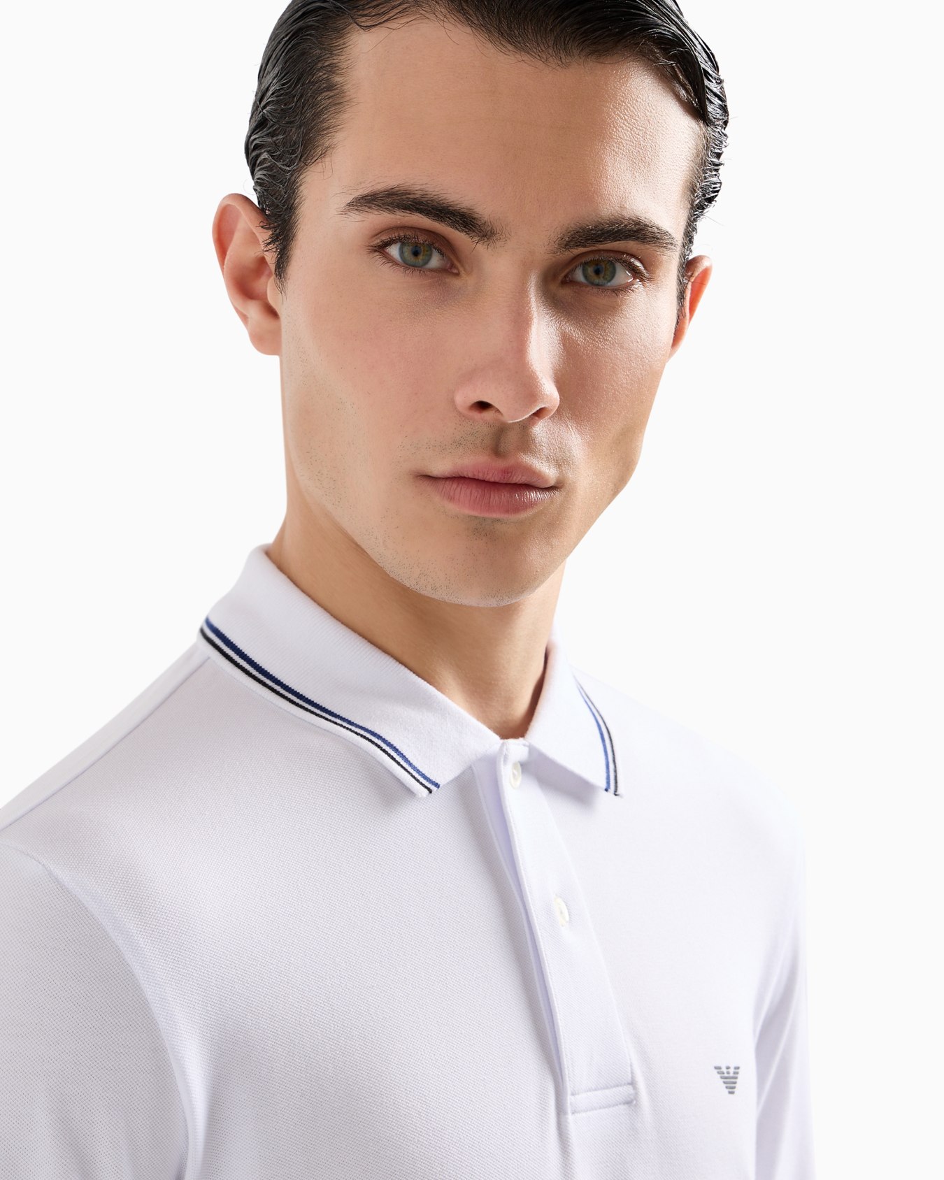 Long-sleeved stretch piqué polo shirt with micro eagle embroidery Slide 4