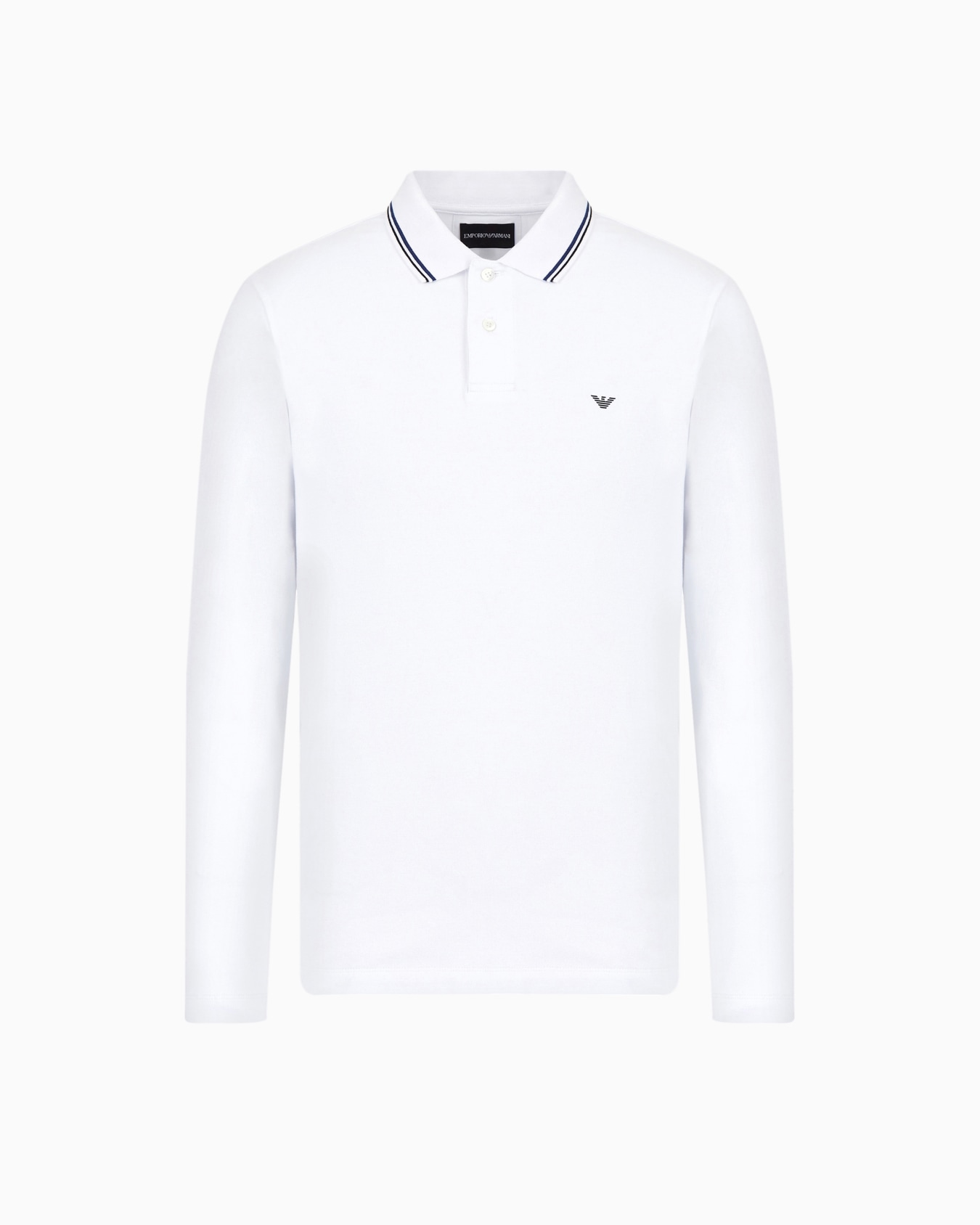 Long-sleeved stretch piqué polo shirt with micro eagle embroidery Slide 0