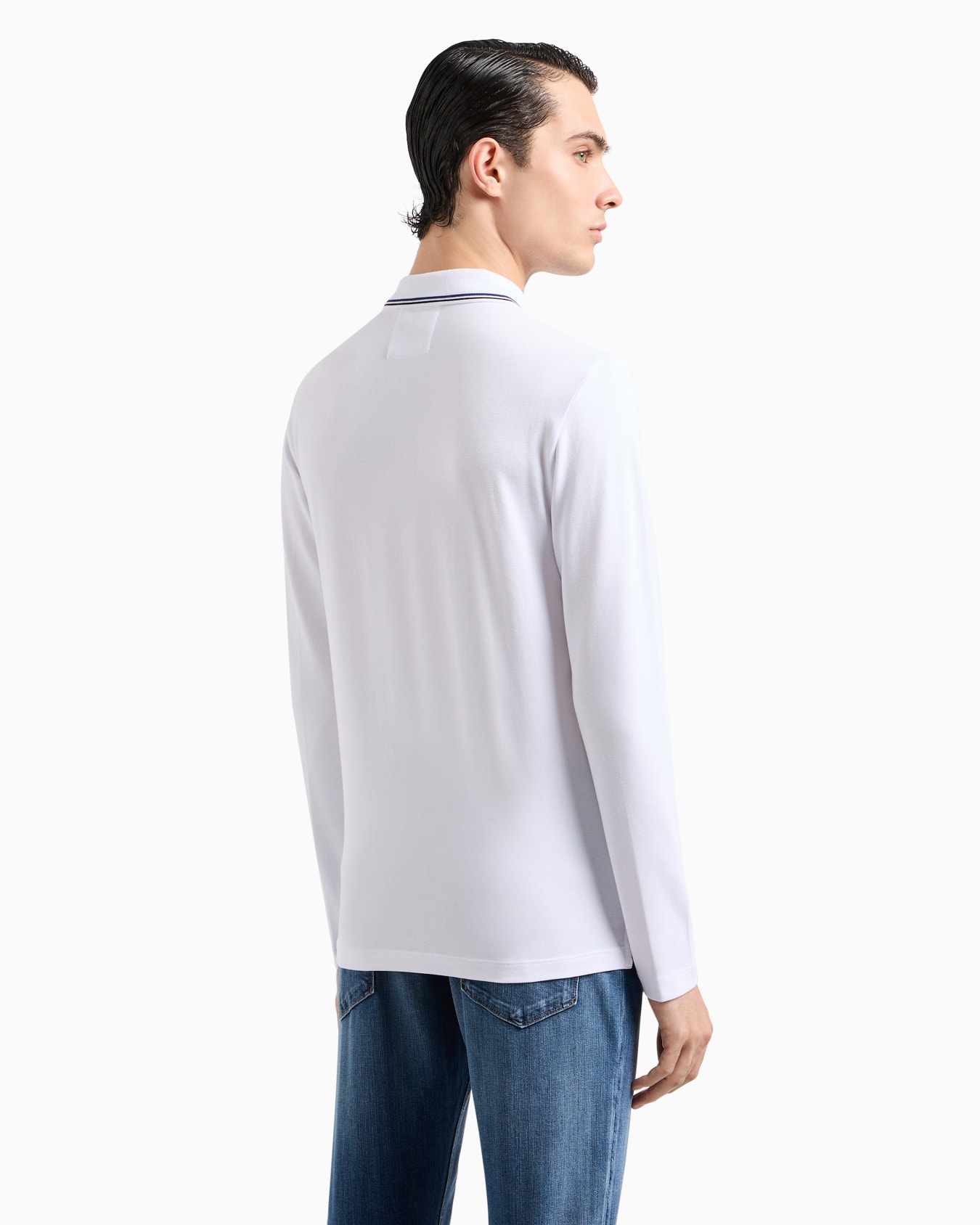 Long-sleeved stretch piqué polo shirt with micro eagle embroidery Slide 2