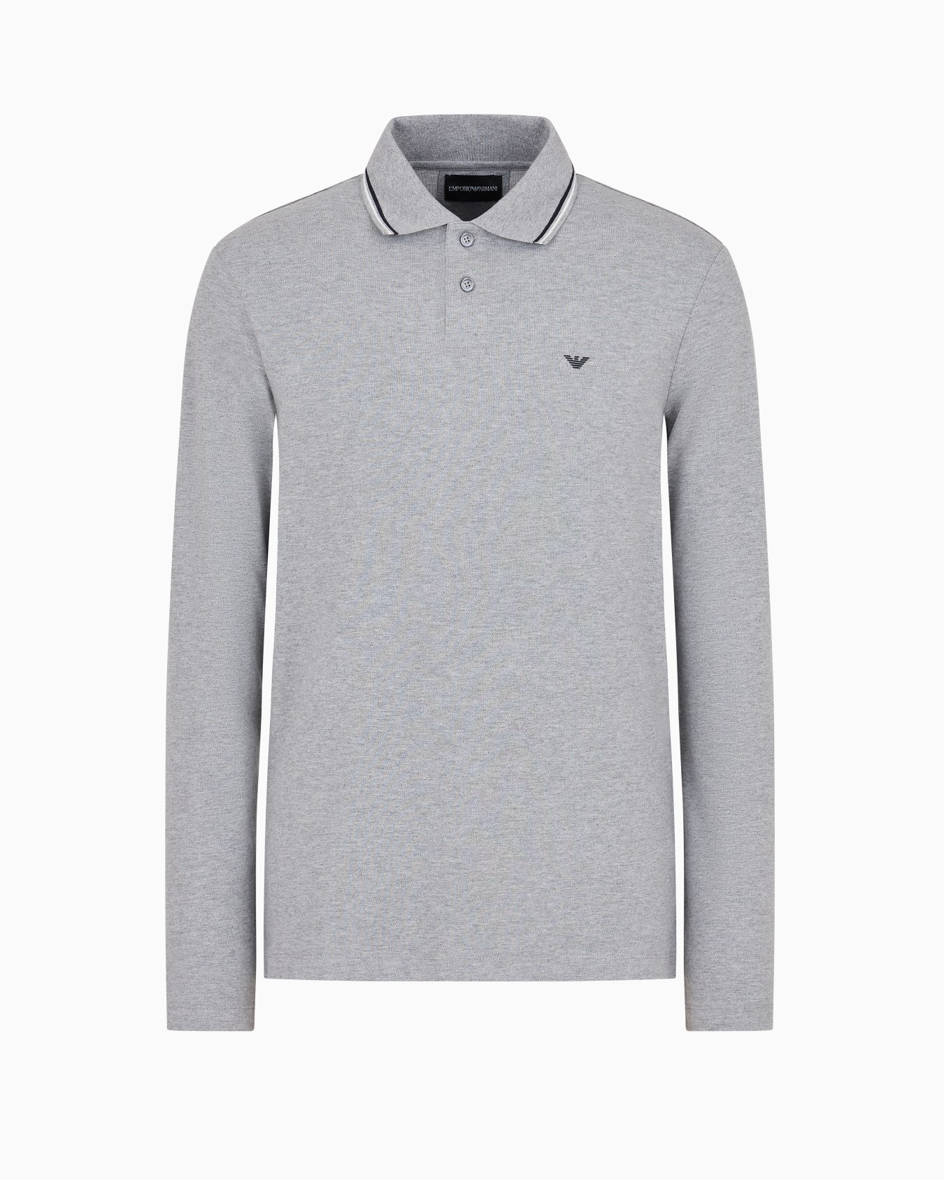 Long-sleeved stretch piqué polo shirt with micro eagle embroidery Slide 0