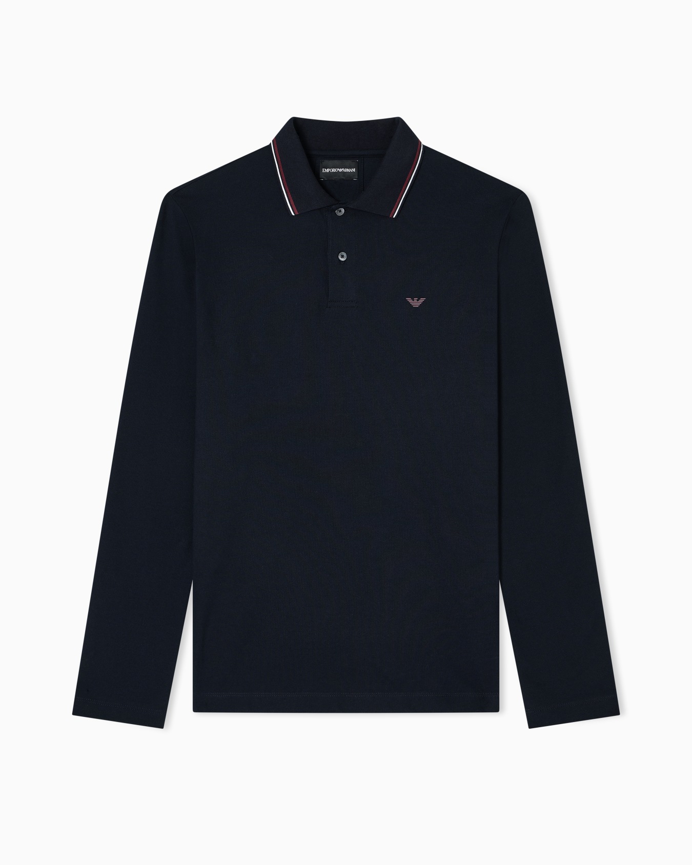 Long-sleeved stretch piqué polo shirt with micro eagle embroidery Slide 0