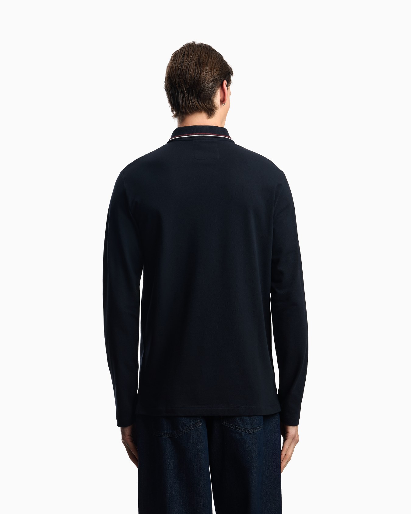 Long-sleeved stretch piqué polo shirt with micro eagle embroidery Slide 2