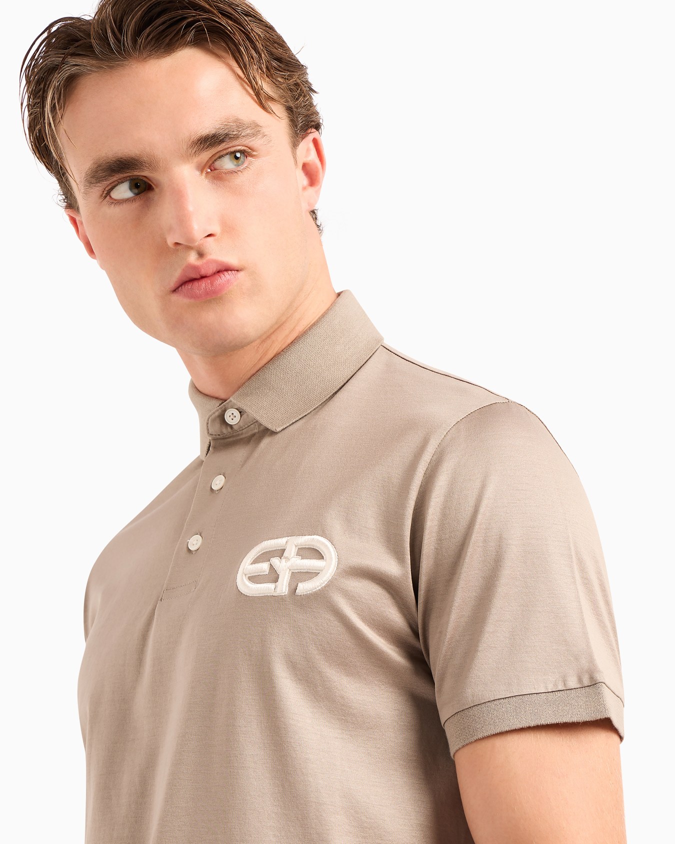 Lyocell-blend jersey polo shirt with embossed EA logo embroidery  Slide 4