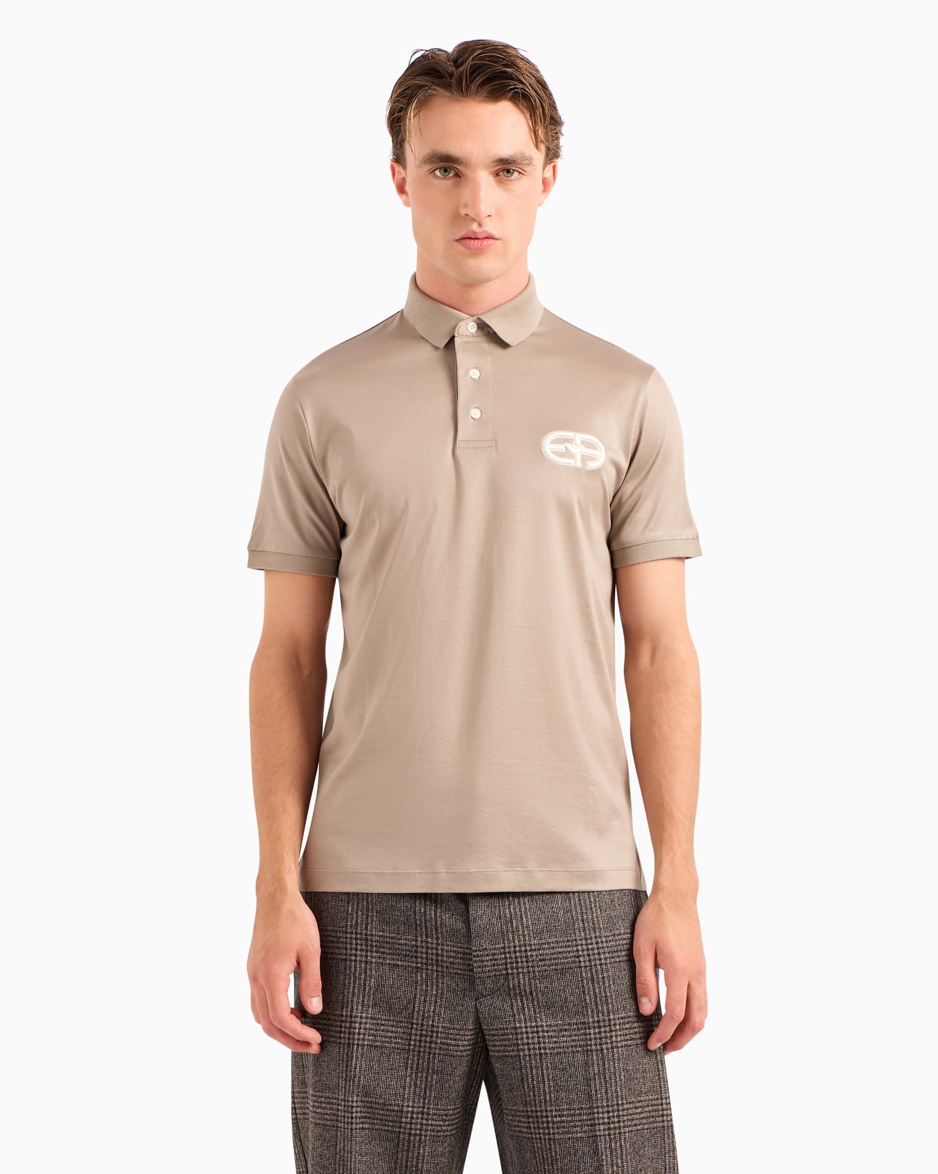 Lyocell-blend jersey polo shirt with embossed EA logo embroidery  Slide 3