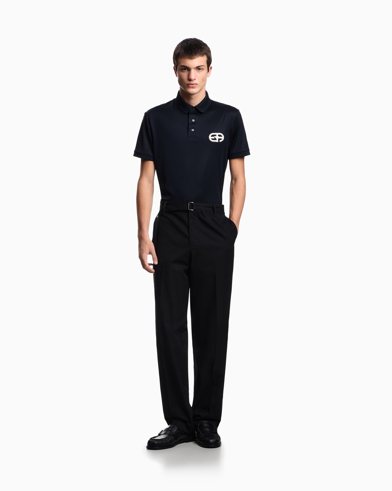 Lyocell-blend jersey polo shirt with embossed EA logo embroidery  Slide 1