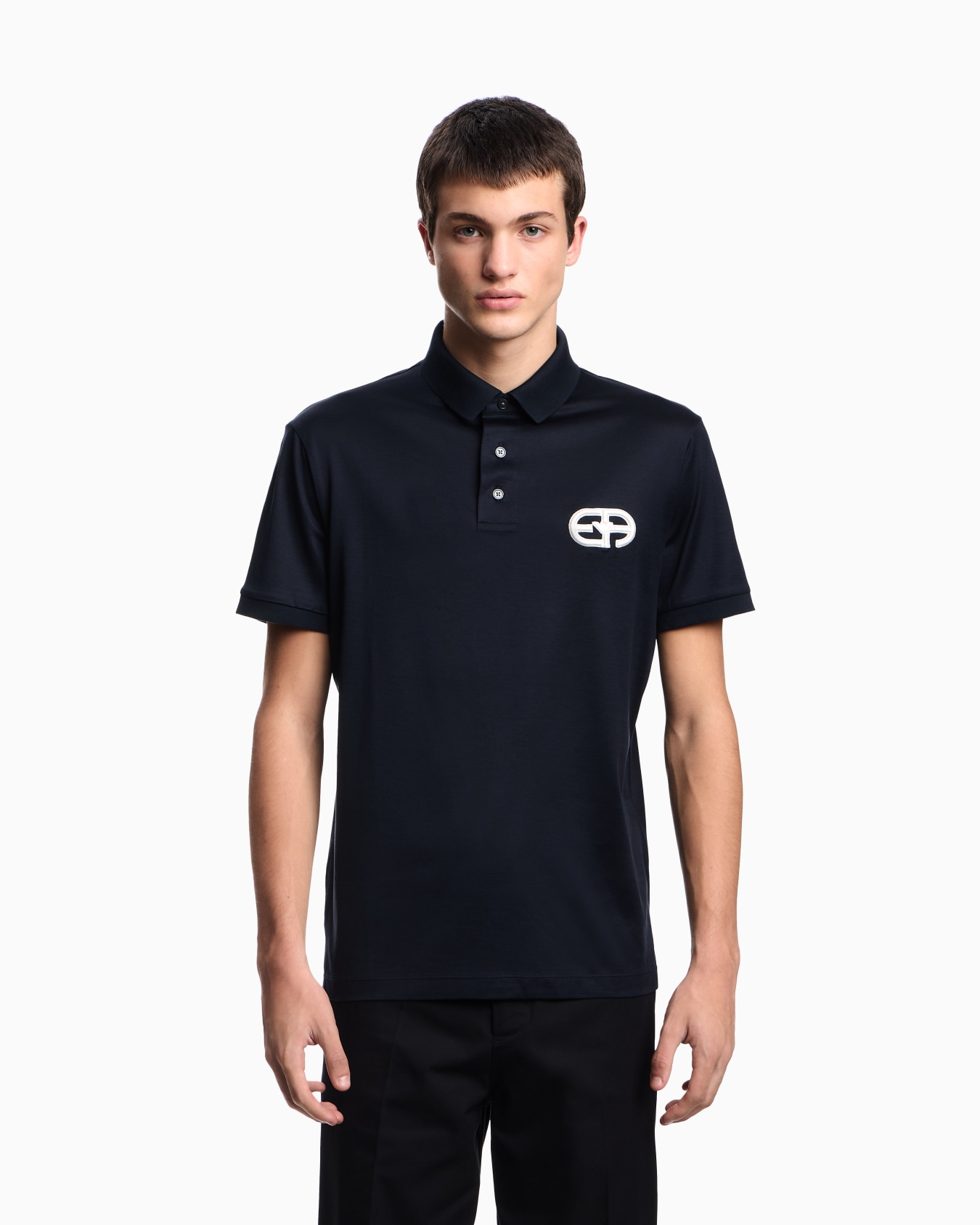 Lyocell-blend jersey polo shirt with embossed EA logo embroidery  Slide 3