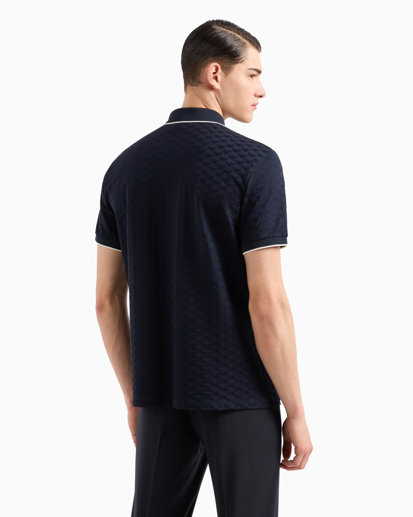 Mercerised jersey polo shirt with all-over jacquard eagle Slide 2