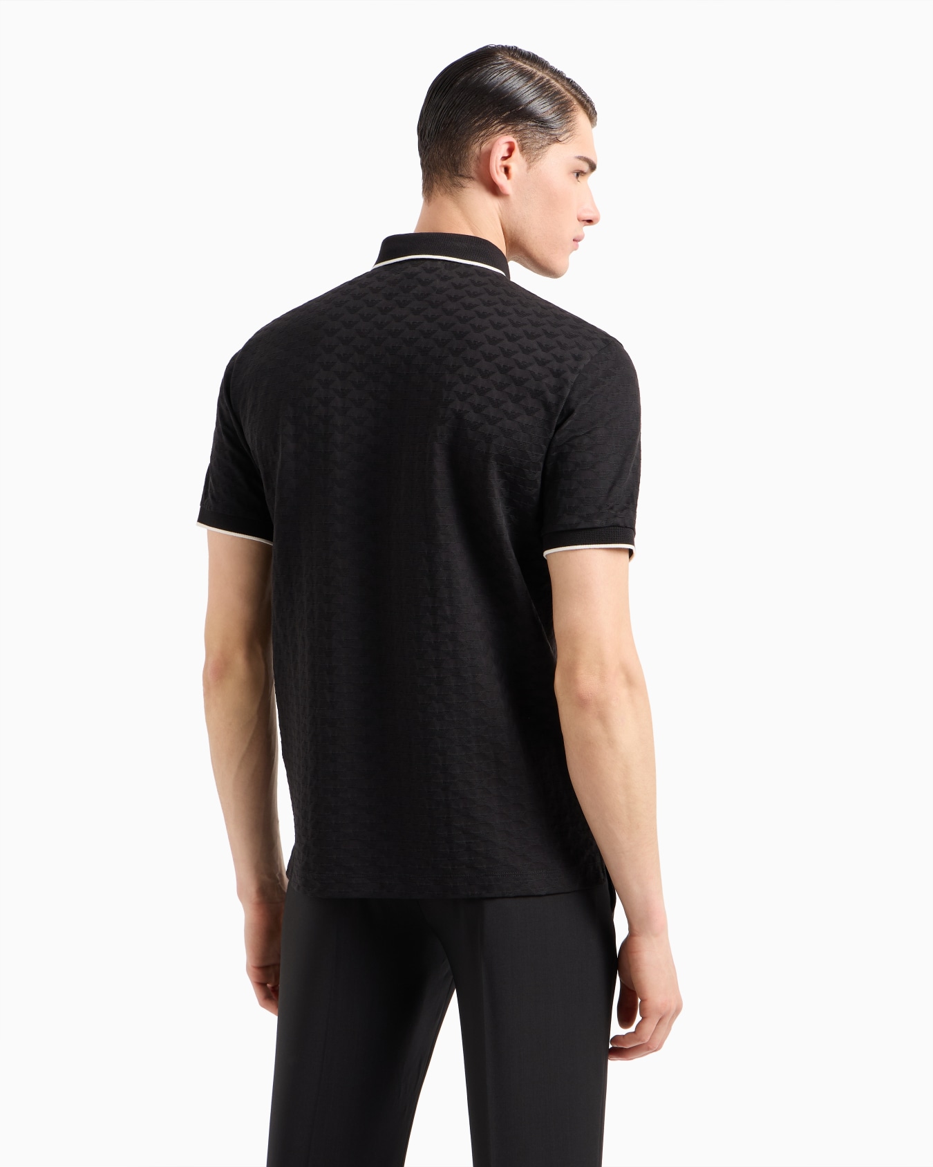 Mercerised jersey polo shirt with all-over jacquard eagle Slide 2